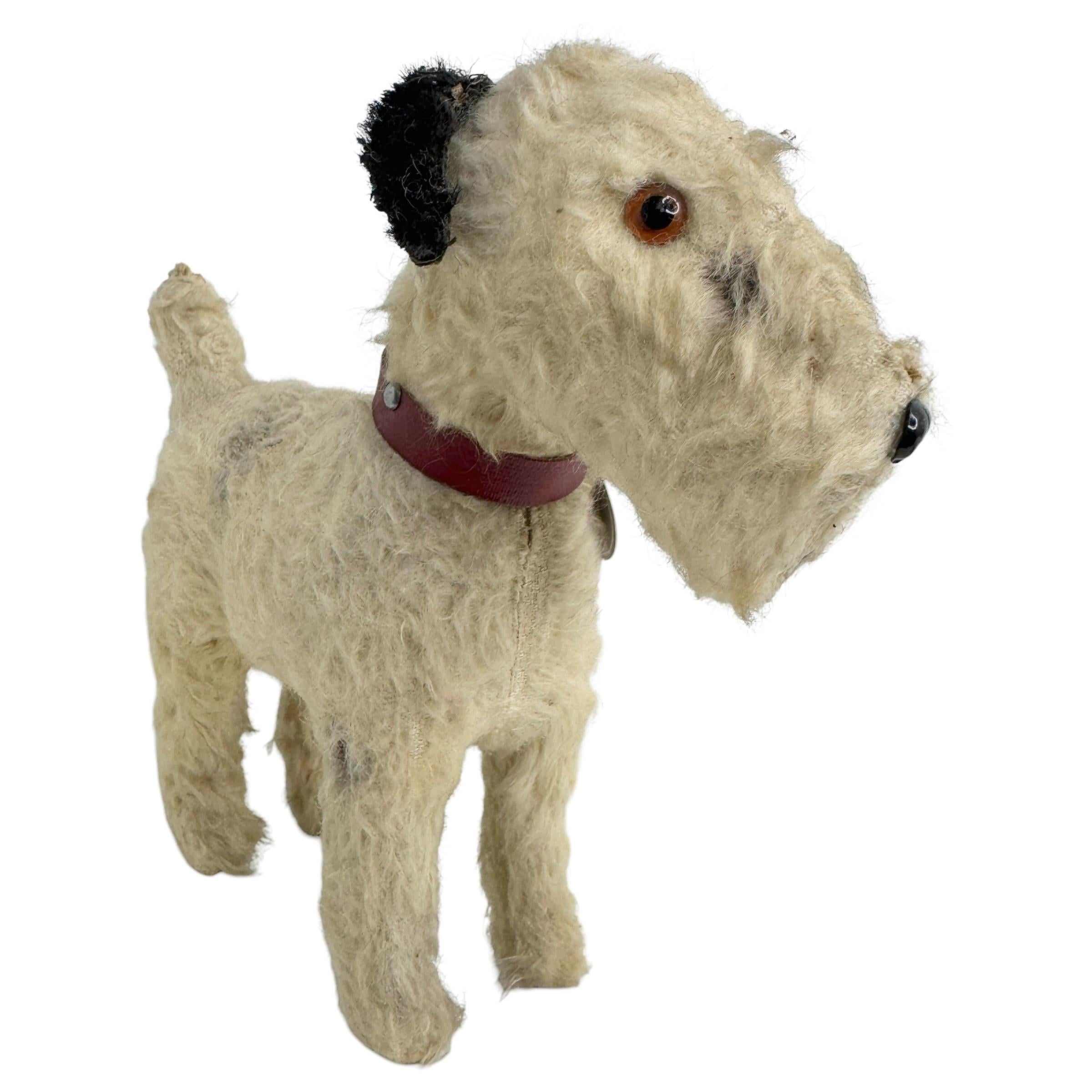 Folk Art Fox Terrier Mohair Composition Candy Container by Suchard Company, German, 1930s For Sale