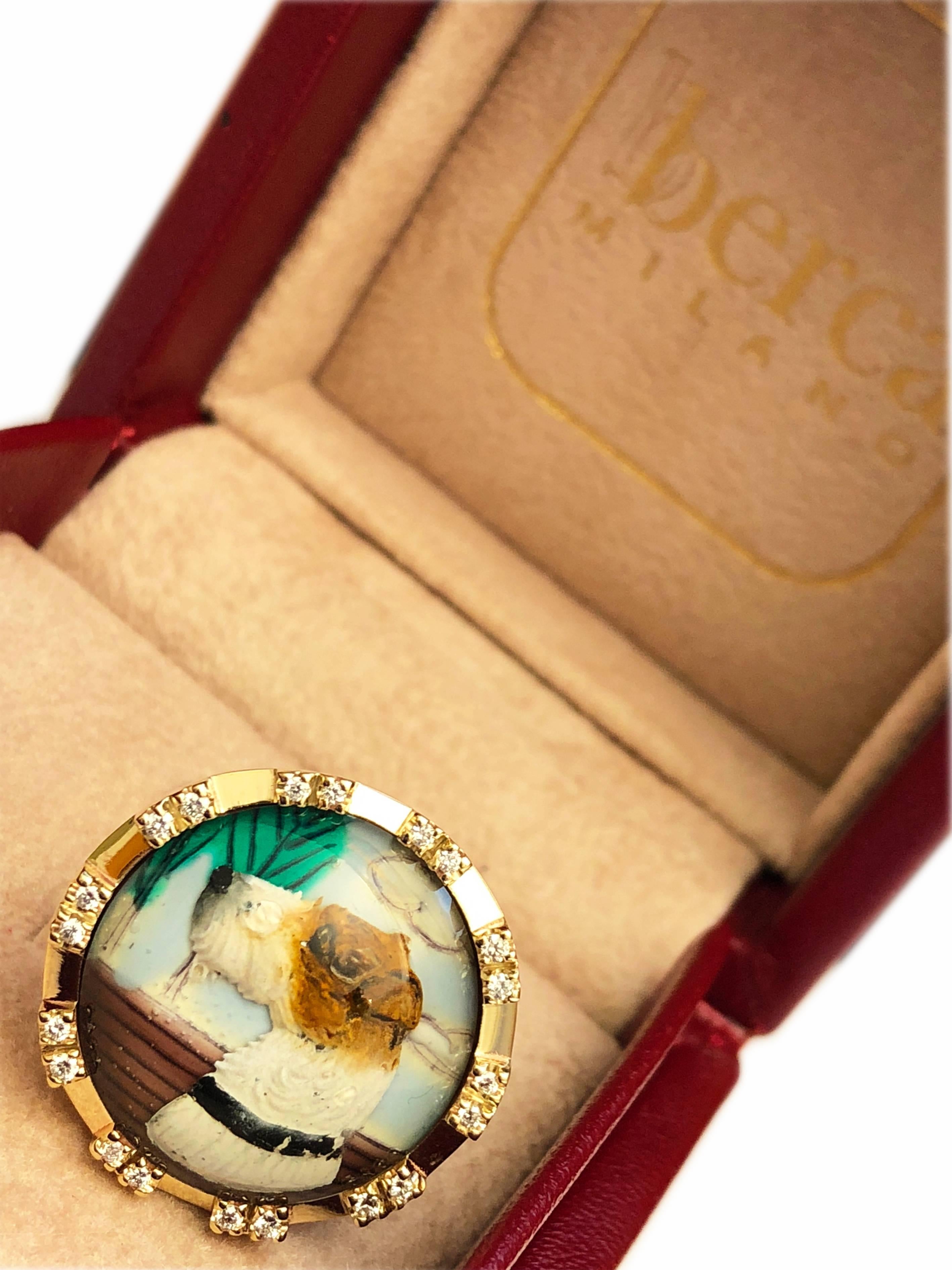 Berca Terrier Motif Reverse Crystal Diamond Yellow Gold One-of-a-Kind 1950s Ring For Sale 2