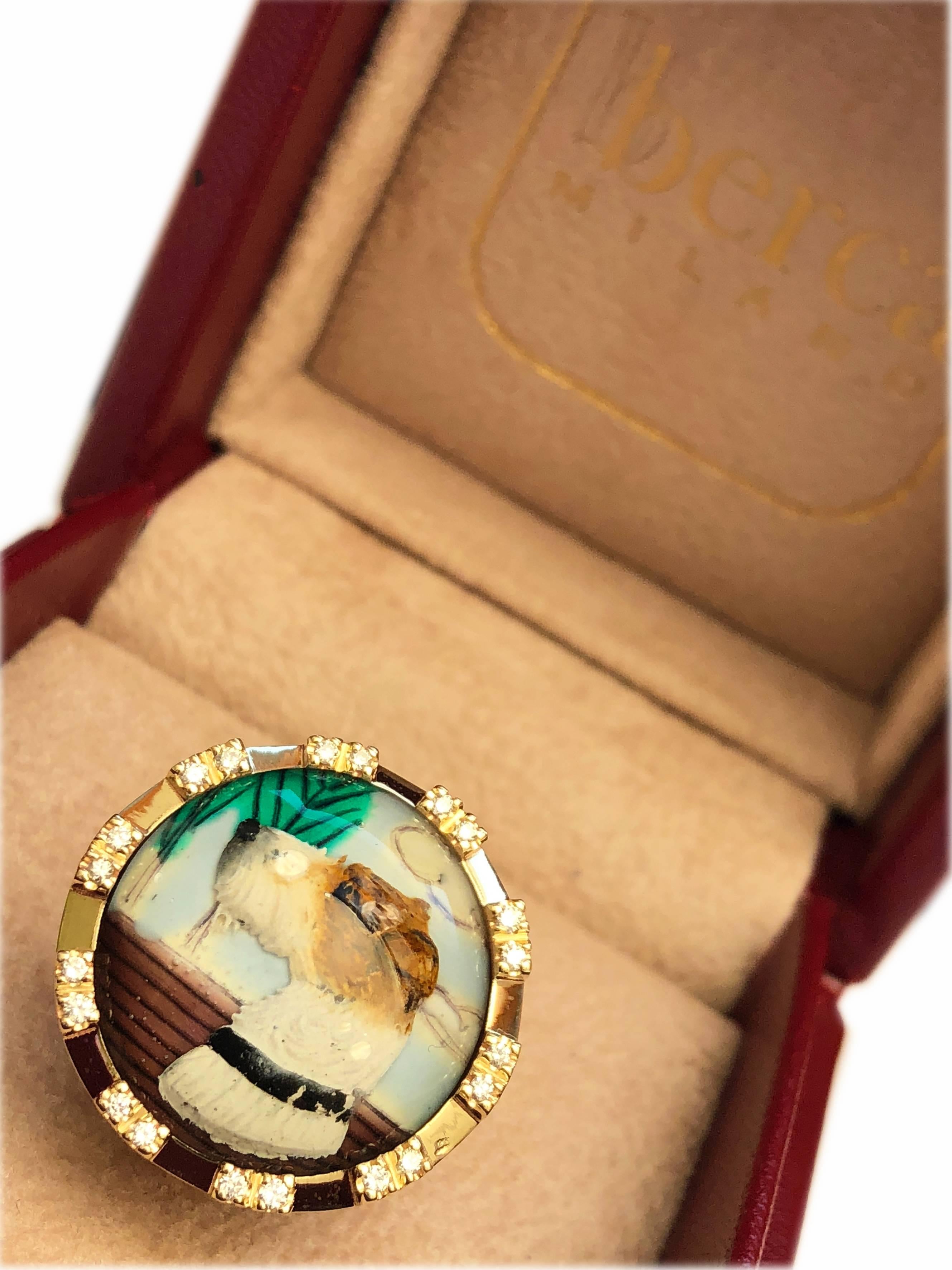 Berca Terrier Motif Reverse Crystal Diamond Yellow Gold One-of-a-Kind 1950s Ring For Sale 8