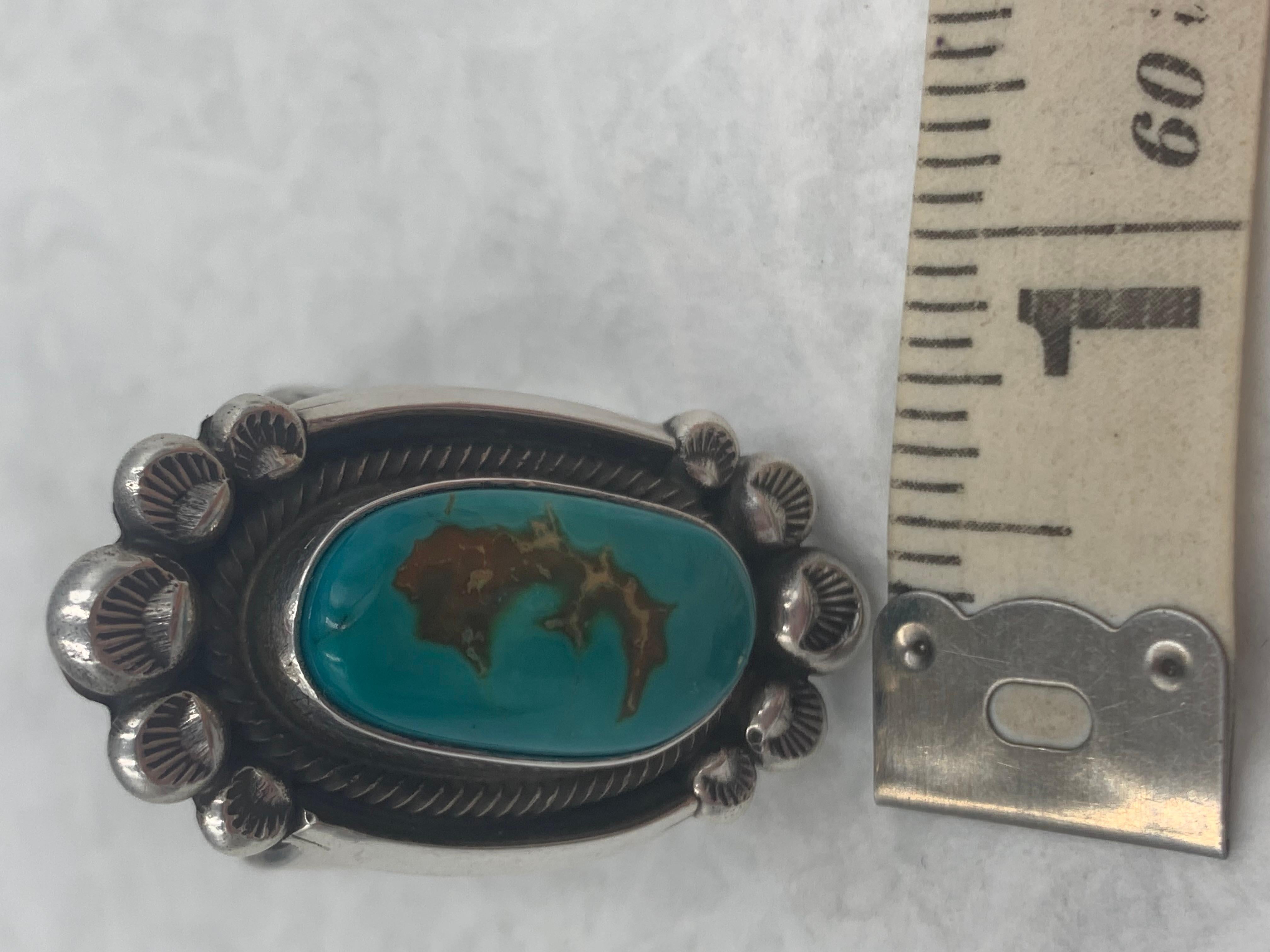 Fox turquoise sterling silver ring made by Navajo silversmith Leon Martinez For Sale 5