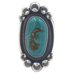 Fox turquoise sterling silver ring made by Navajo silversmith Leon Martinez