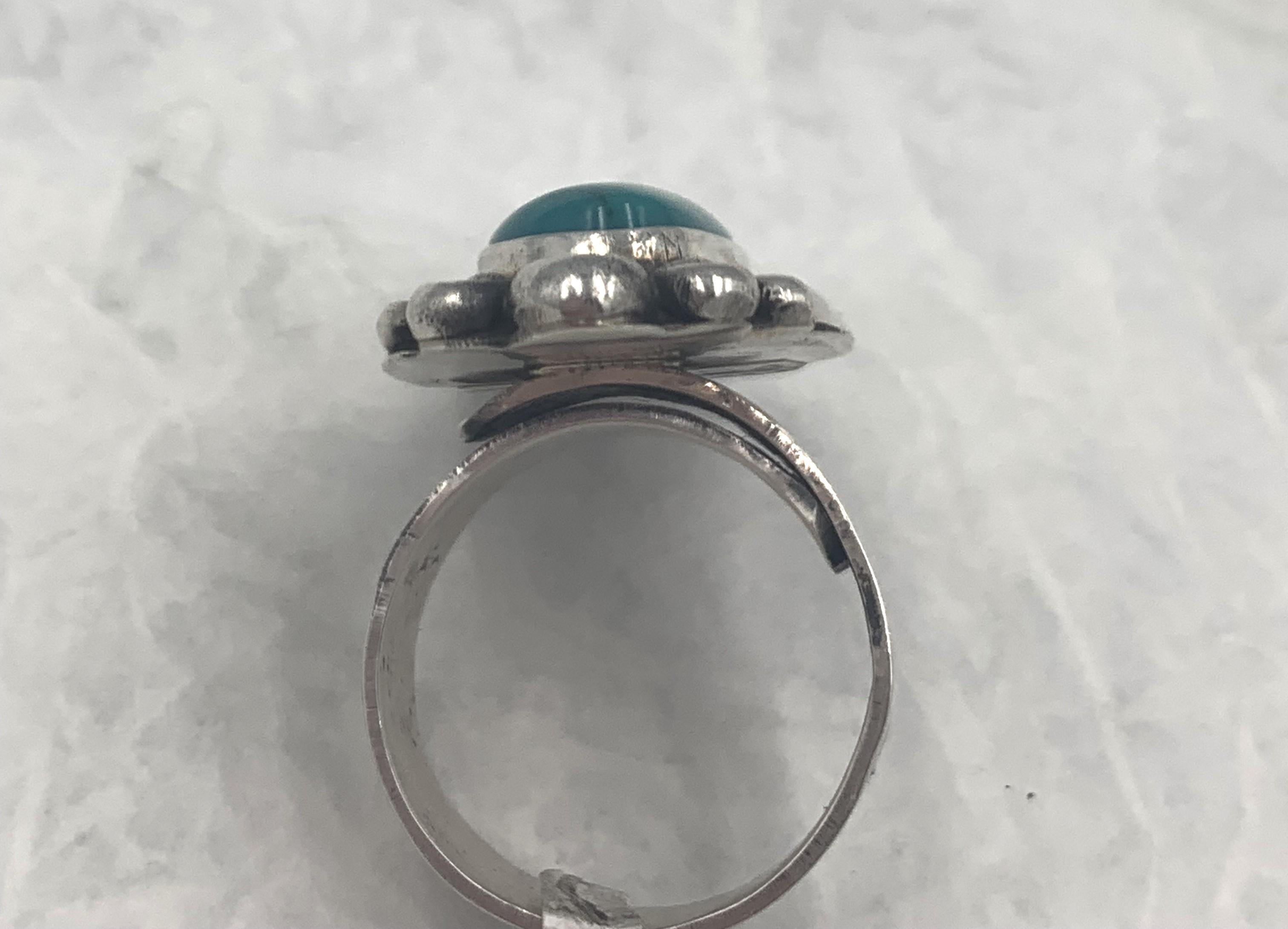 Fox turquoise sterling silver ring made by Navajo silversmith Leon Martinez 2
