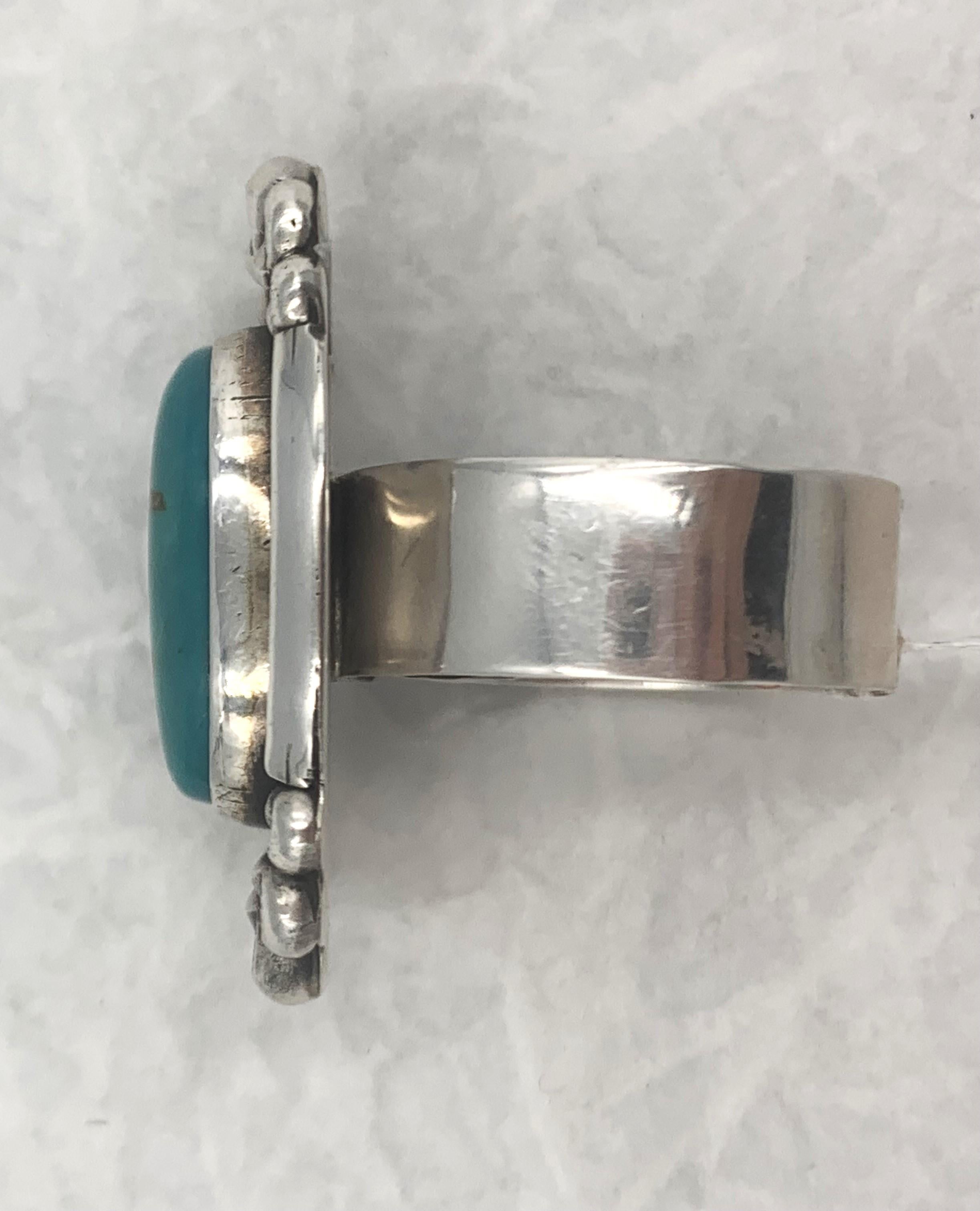 Fox turquoise sterling silver ring made by Navajo silversmith Leon Martinez 3