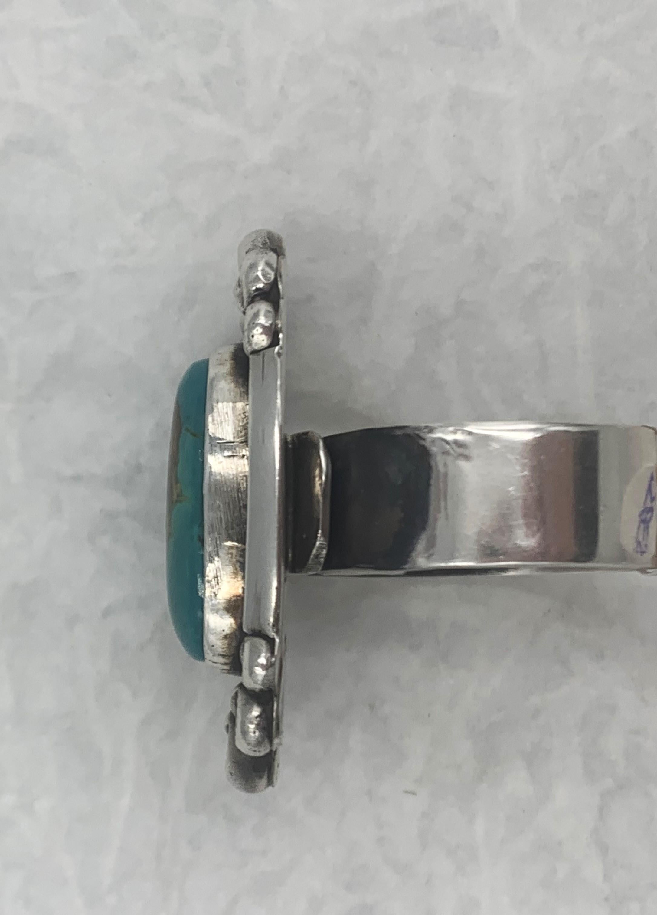 Fox turquoise sterling silver ring made by Navajo silversmith Leon Martinez 4