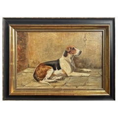 Antique Foxhound Dog Painting Oil on Canvas
