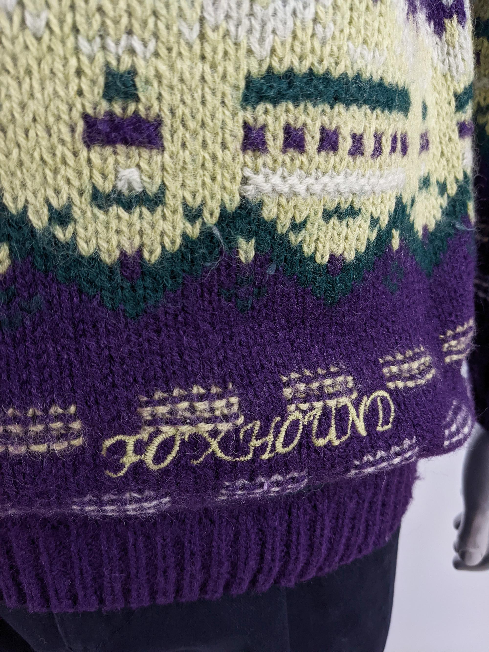 Black Foxhound Vintage Mens 1980s Italian Purple Knit Sweater For Sale