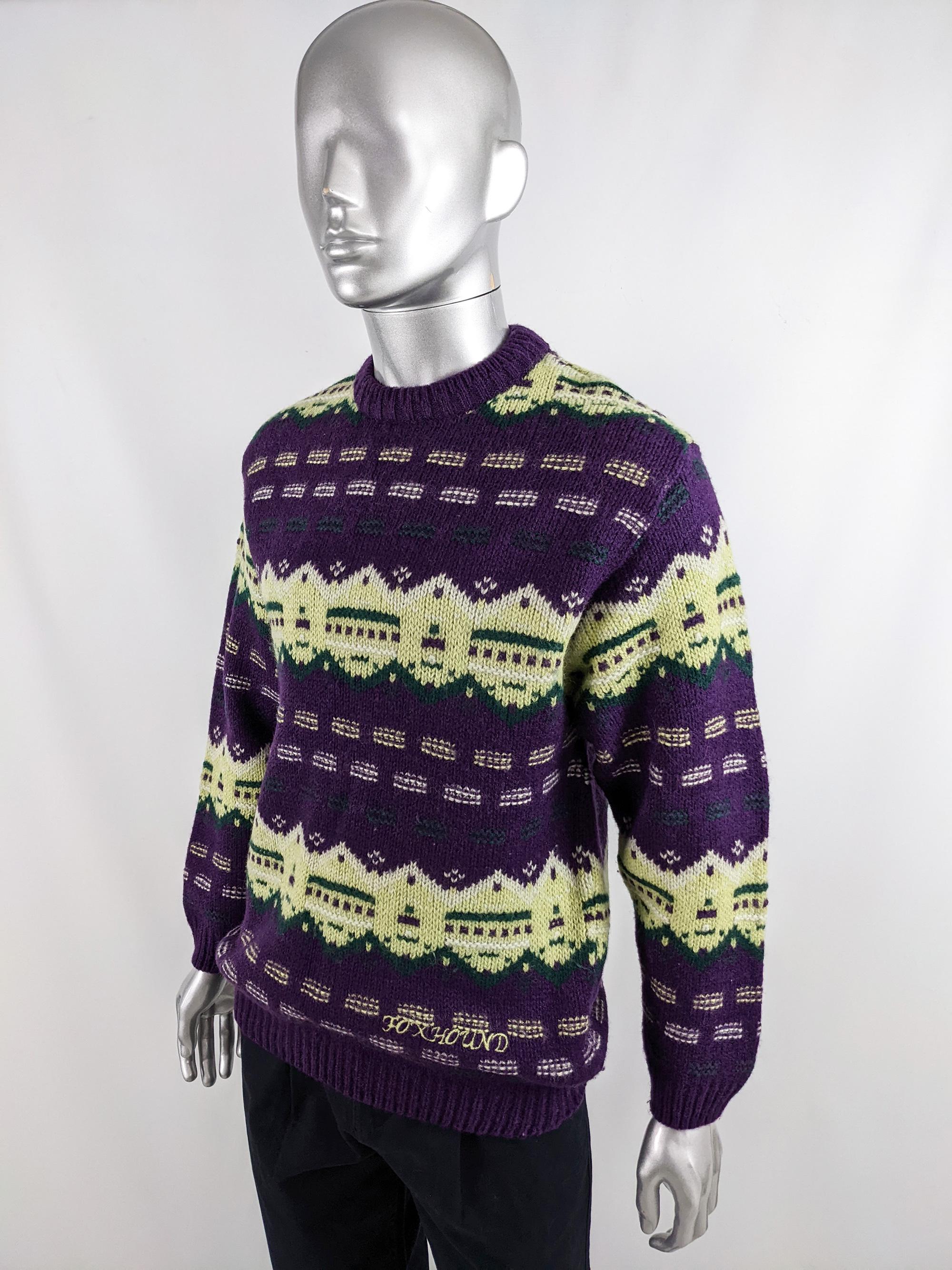 Foxhound Vintage Mens 1980s Italian Purple Knit Sweater In Excellent Condition For Sale In Doncaster, South Yorkshire