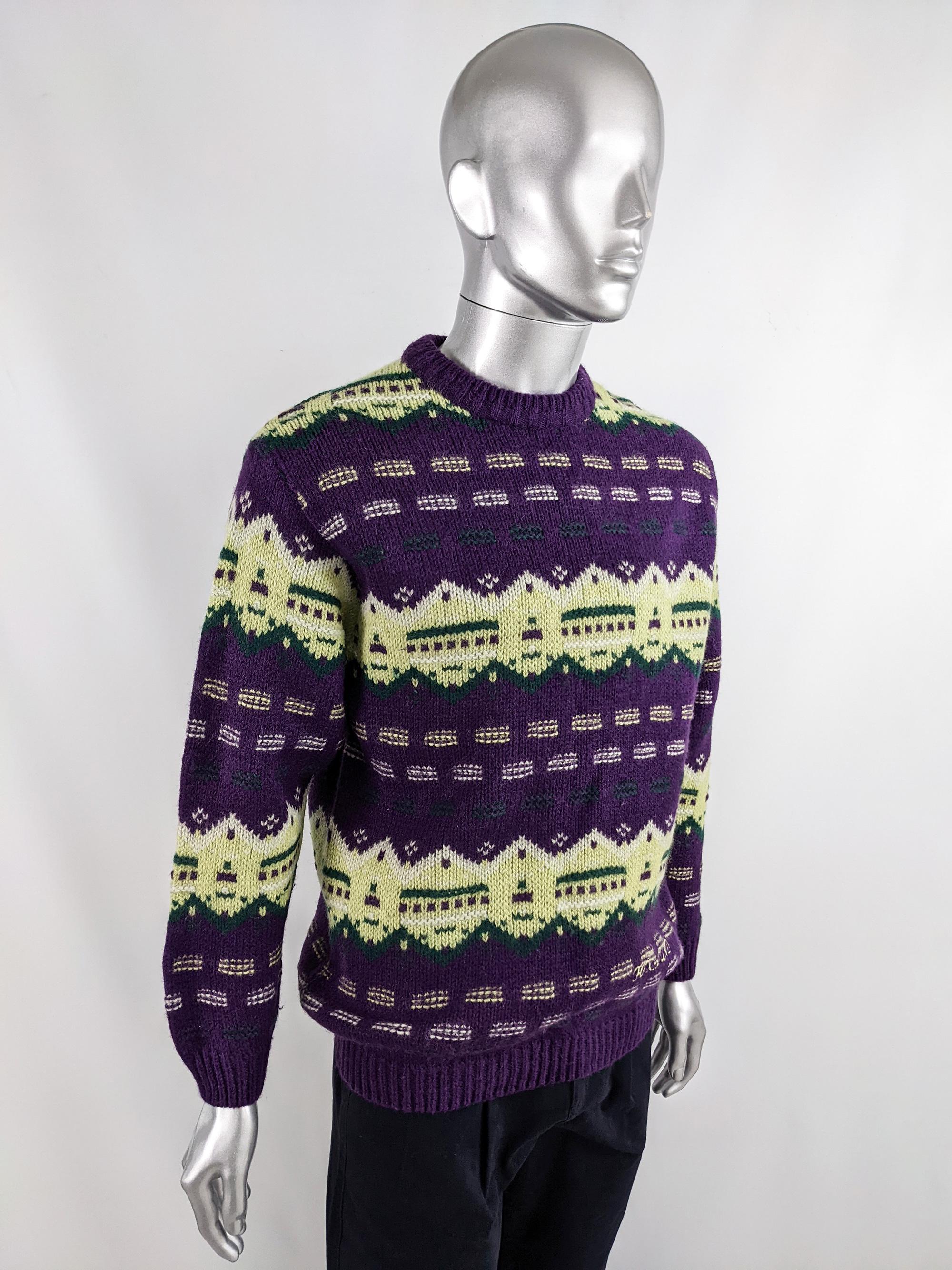 Foxhound Vintage Mens 1980s Italian Purple Knit Sweater For Sale 1