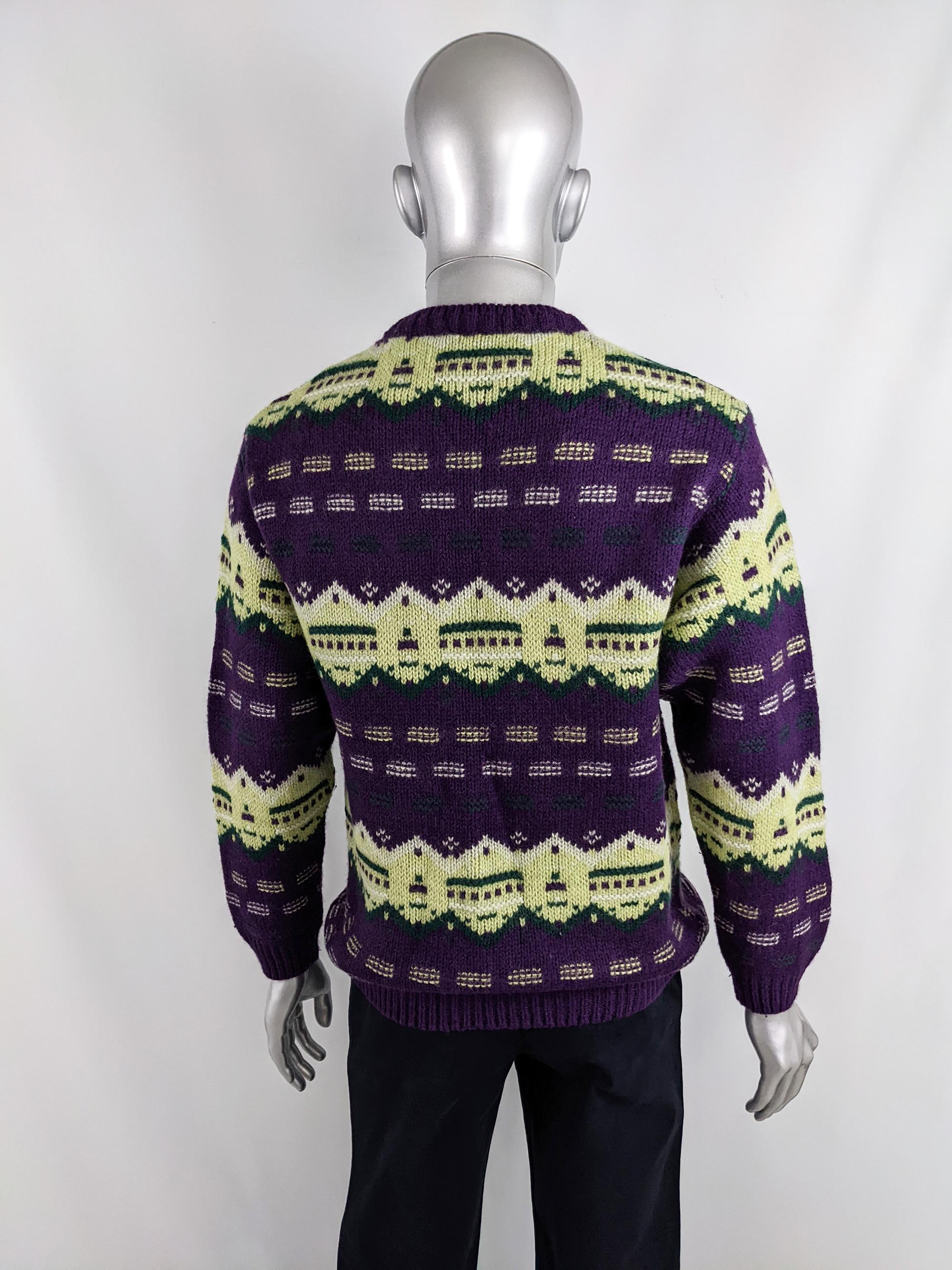 Foxhound Vintage Mens 1980s Italian Purple Knit Sweater For Sale 2