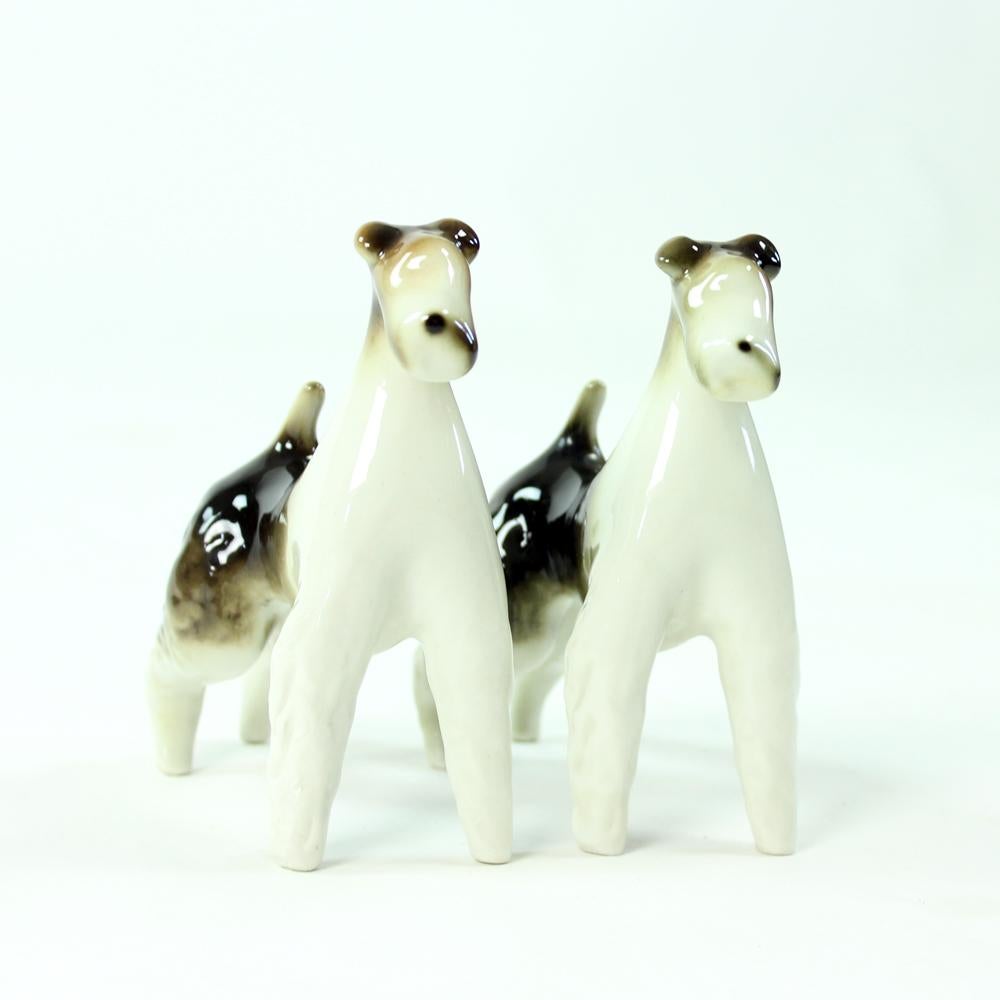 Mid-Century Modern Foxterriers, Set Of Two Dog Sculptures, Royal Dux, Circa 1960
