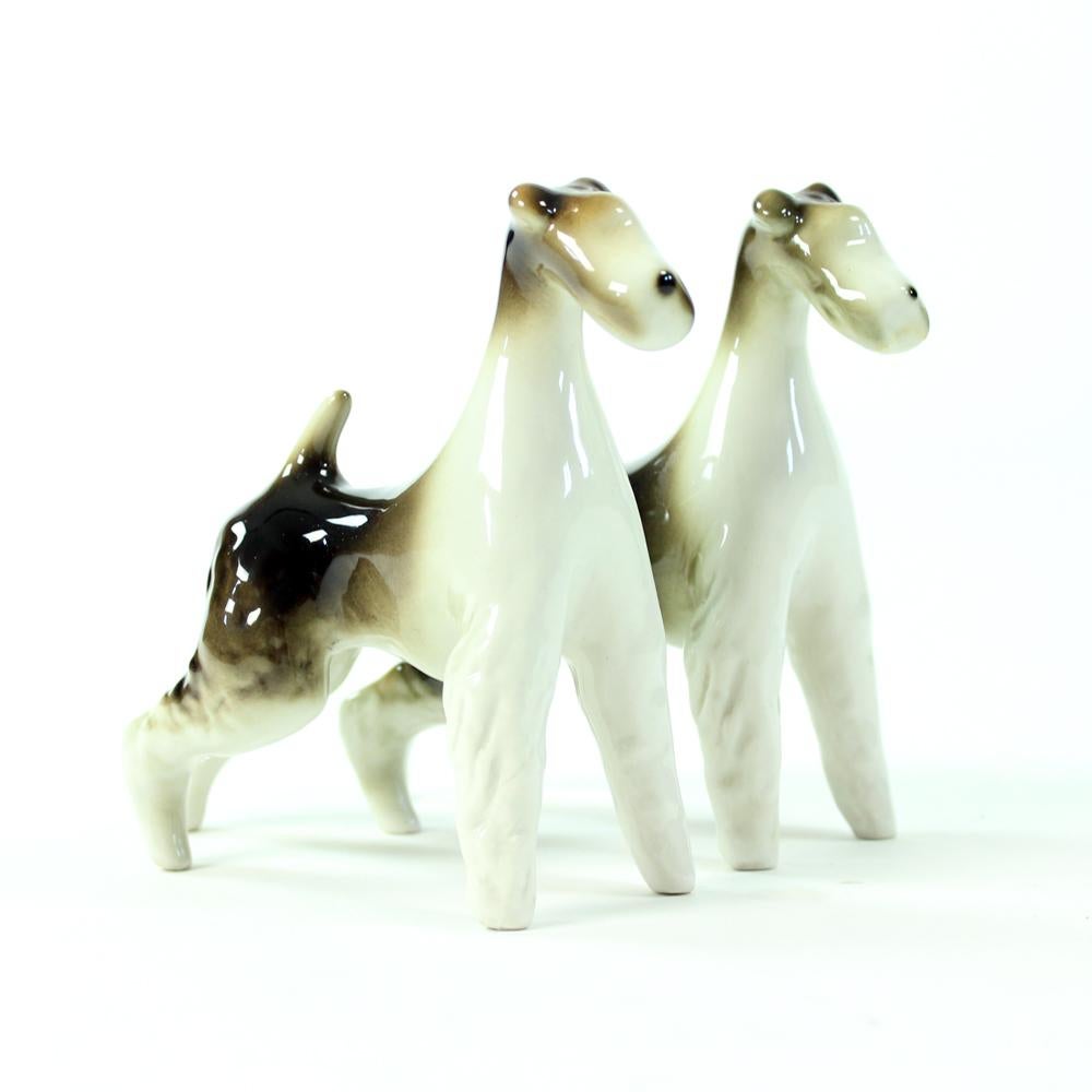 Foxterriers, Set Of Two Dog Sculptures, Royal Dux, Circa 1960 In Excellent Condition In Zohor, SK