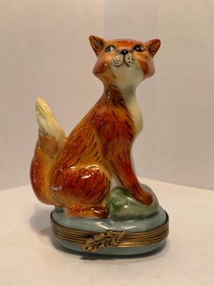 Foxy Limoges France Hand Painted Porcelain Fox Shaped Trinket Box