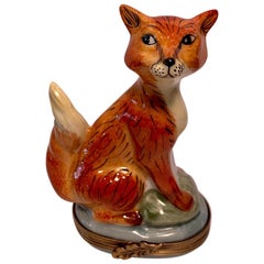 Foxy Limoges France Hand Painted Porcelain Fox Shaped Trinket Box