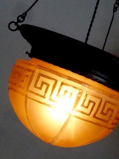Foyer Lamp - Amber Greek Key Octagon Shade
