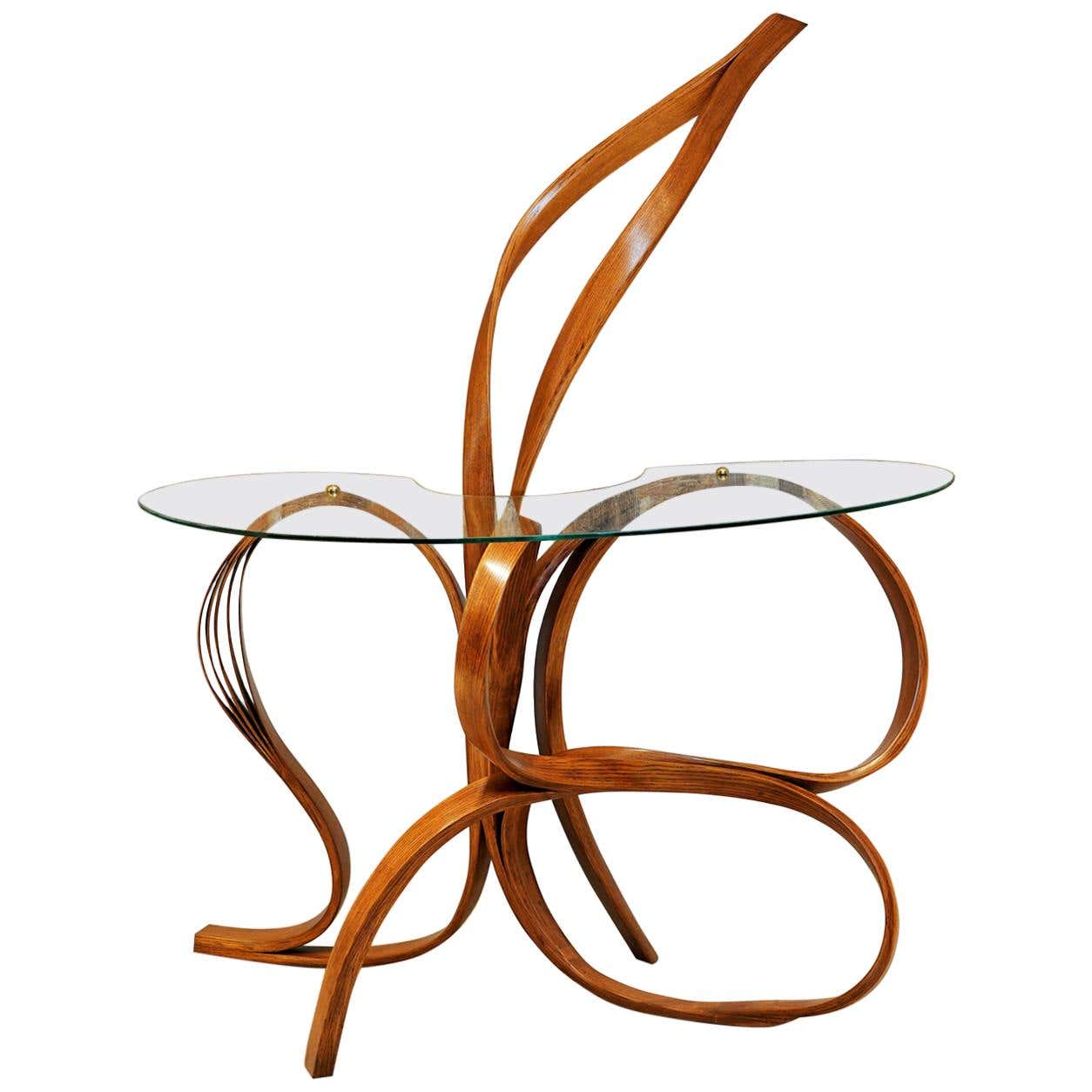 Foyer Table by Raka Studio - Bent Wood with Brass Elements and Safety ...