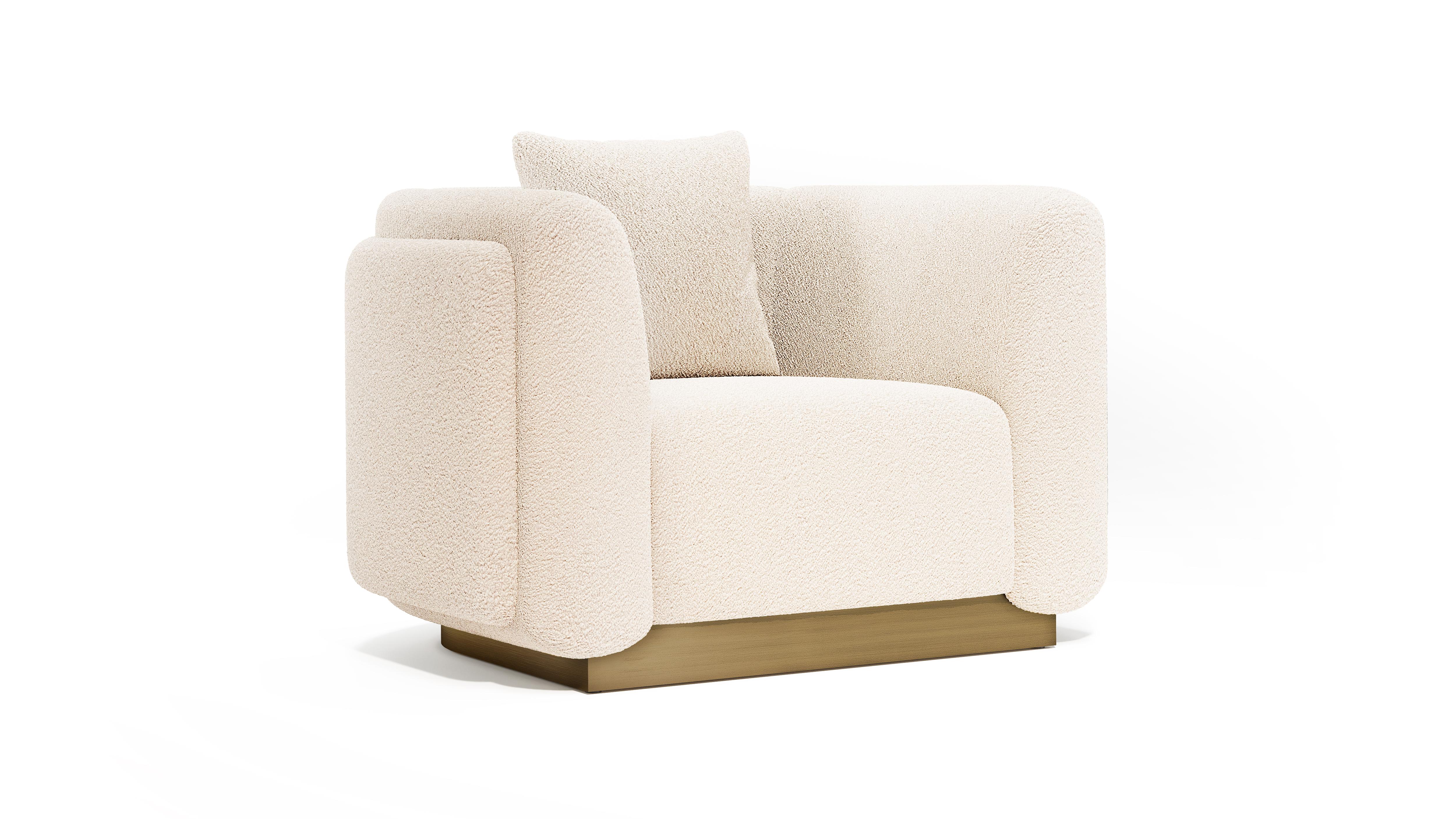 Modern Foz Armchair, Bouclé & Bronzed Brass, Insidherland by Joana Santos Barbosa For Sale