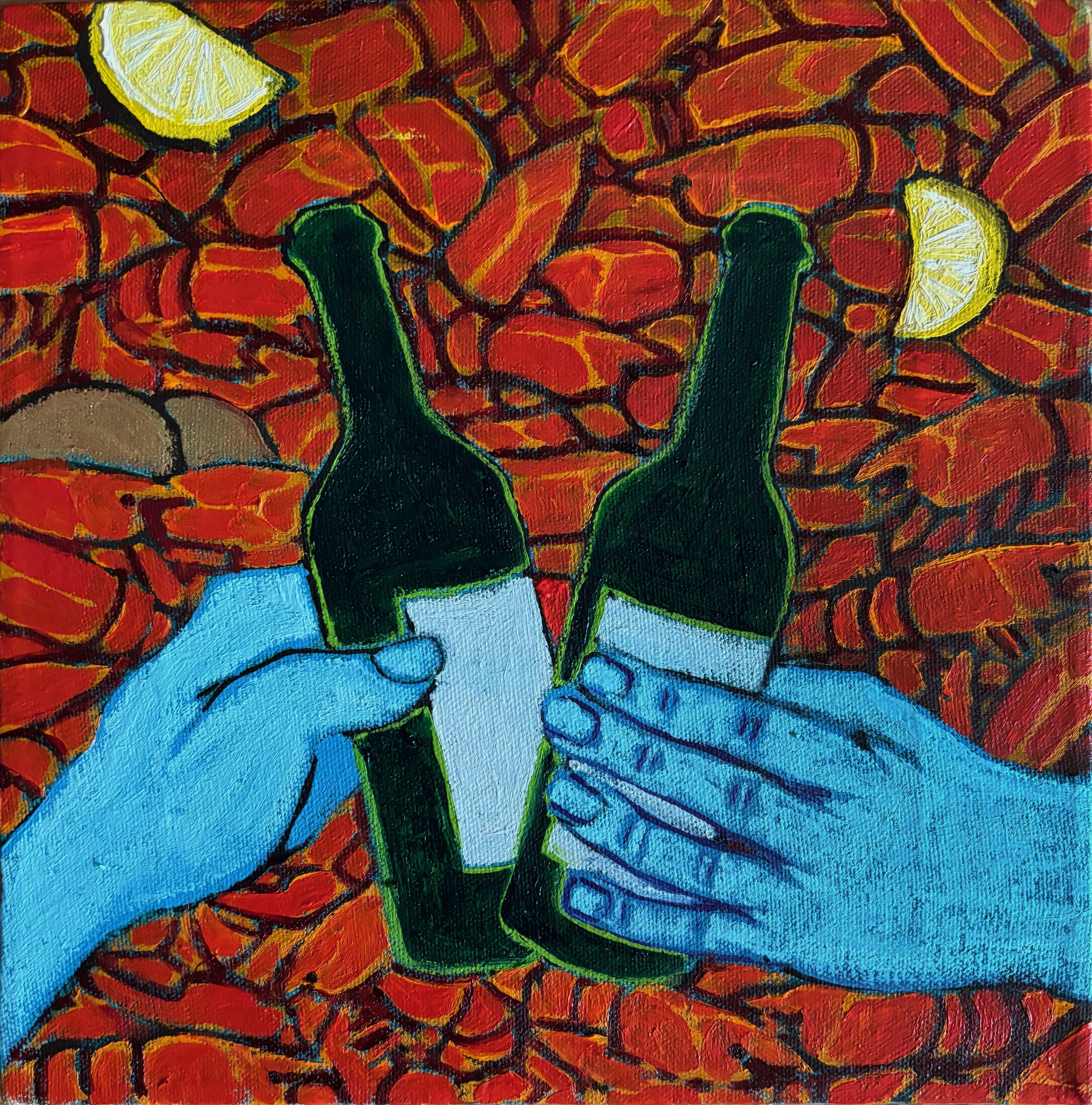 FPA Francis Pavy Artist Abstract Painting - Clinking Beers