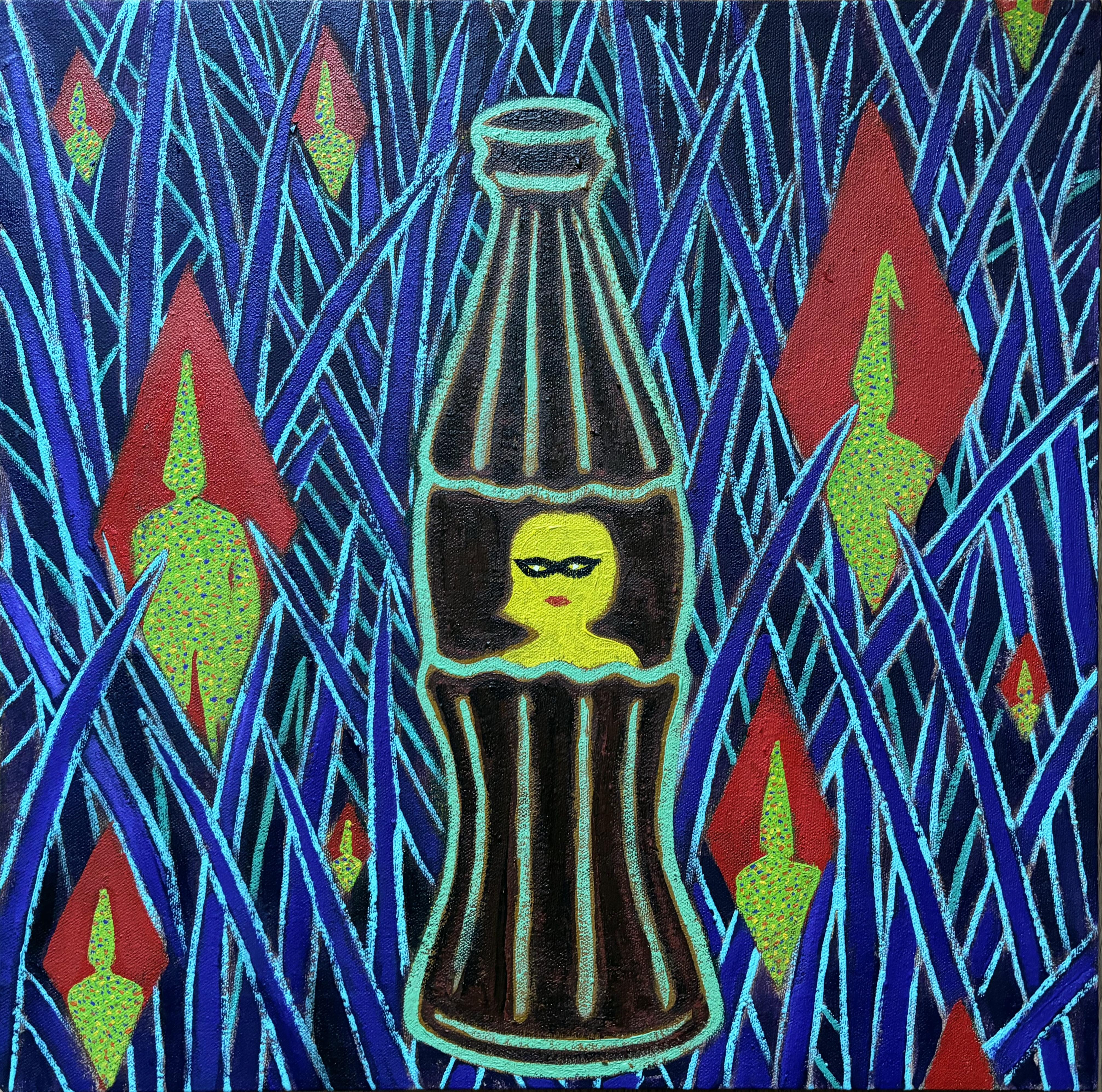 FPA Francis Pavy Artist Abstract Painting - Donna Coca Cola with Diamonds and Les Courir de Bois