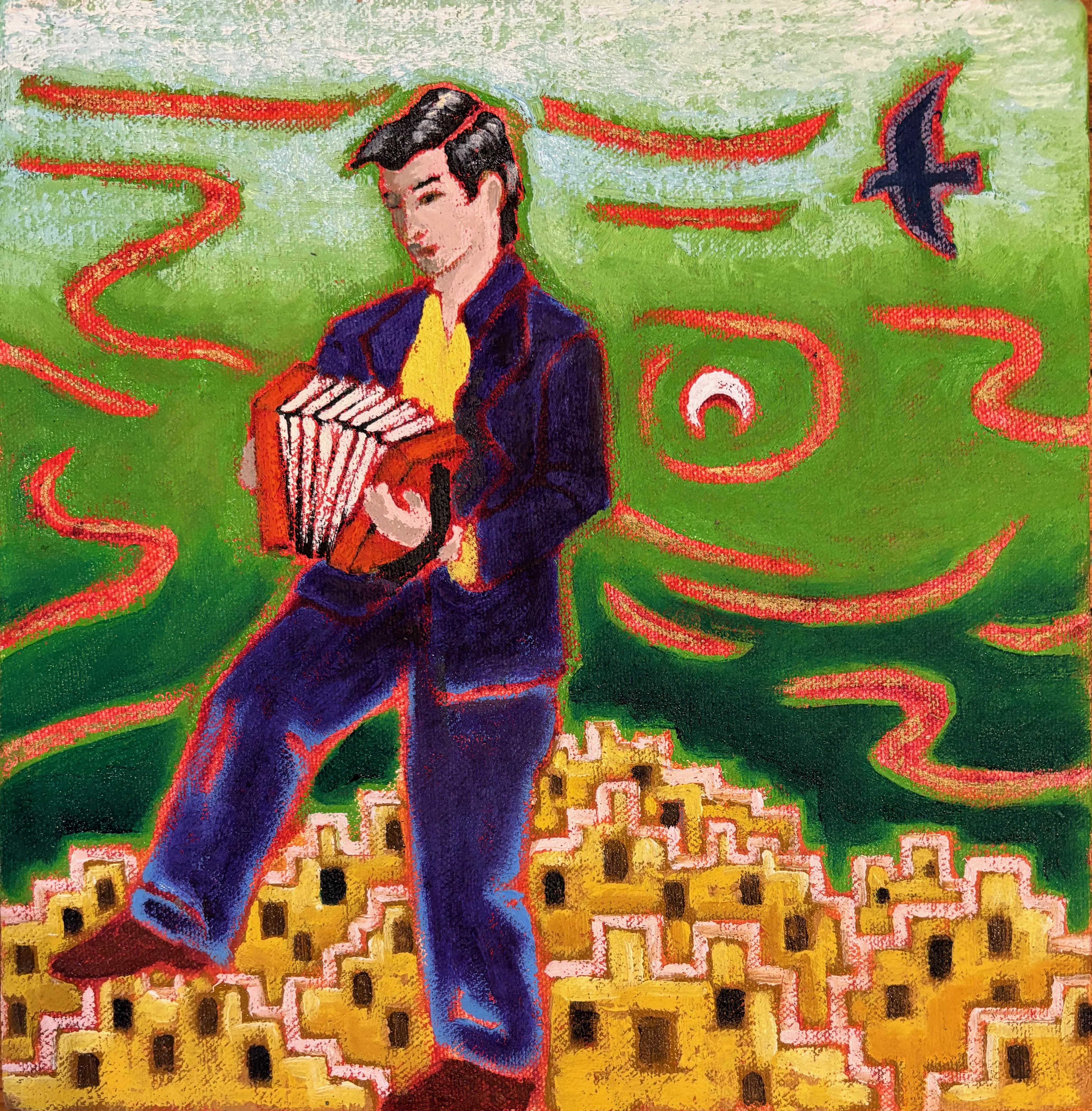 FPA Francis Pavy Artist Figurative Painting - Master Accordionist from Crowley