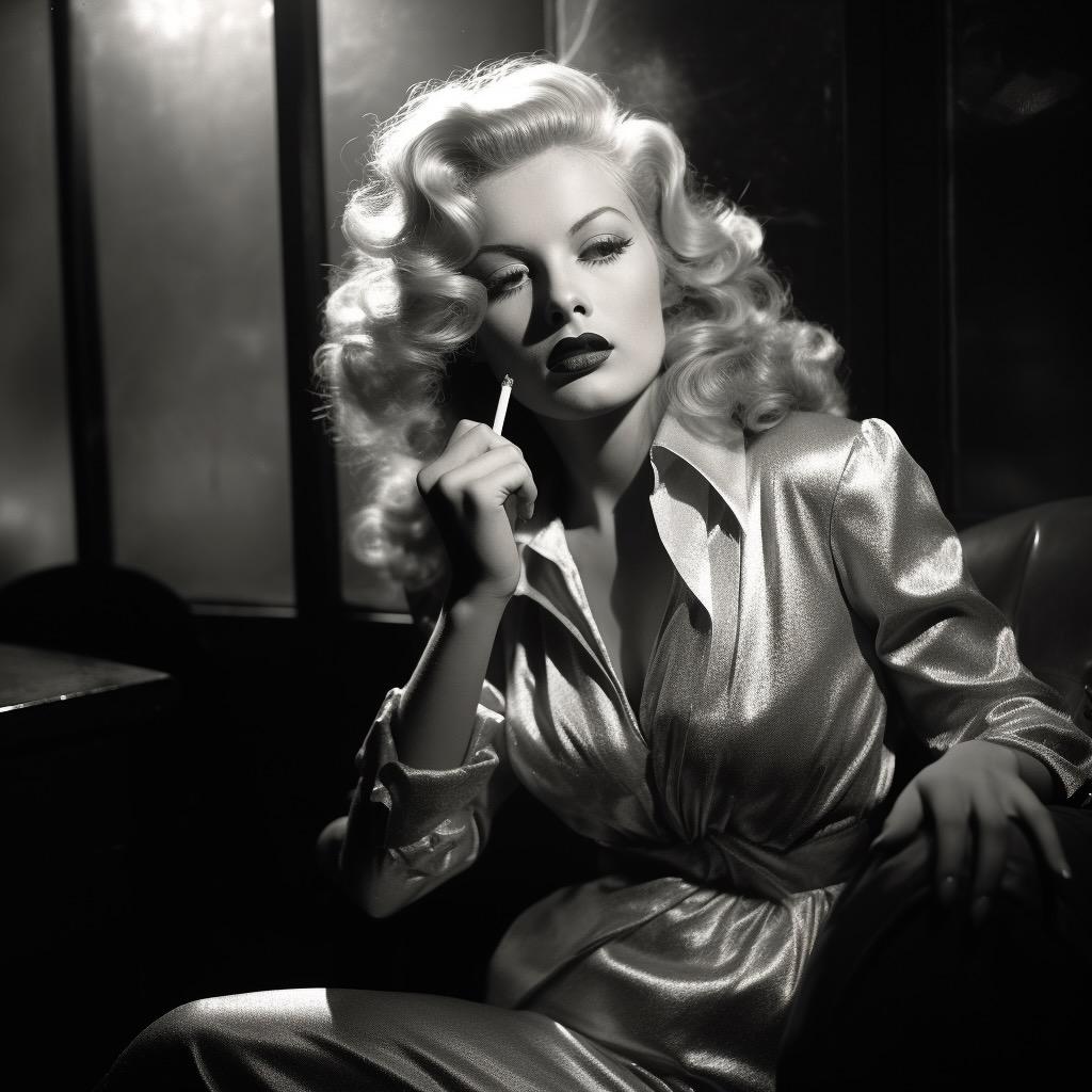 FPA Francis Pavy Artist Black and White Photograph – Im Ankleidezimmer  Film Noir: Schauspielerin raucht eine Zigaretten rauchend 