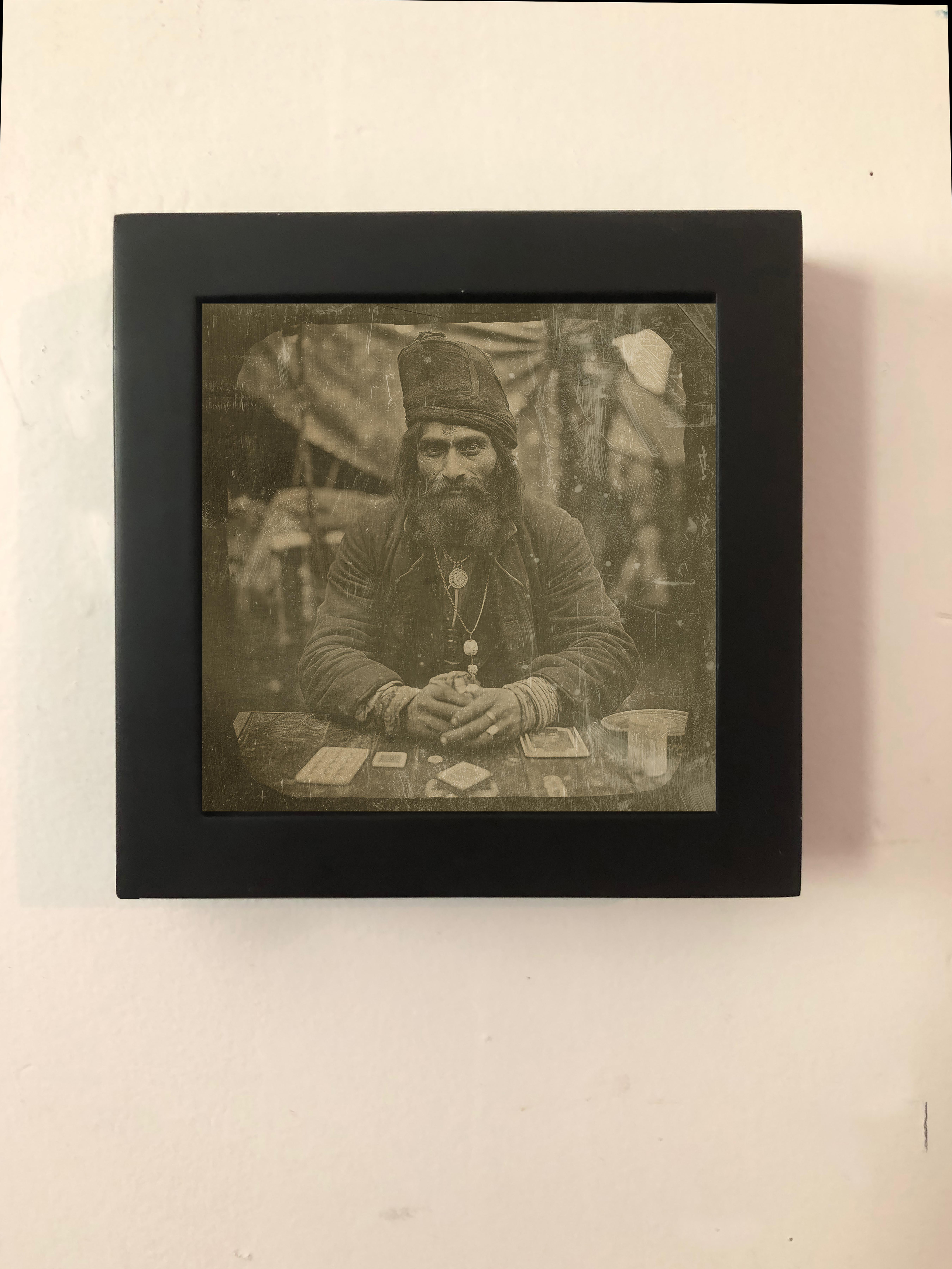 FPA Francis Pavy Artist Figurative Photograph - Ivan the Card Reader -enchanting exotic daguerreotype reproduction Framed 