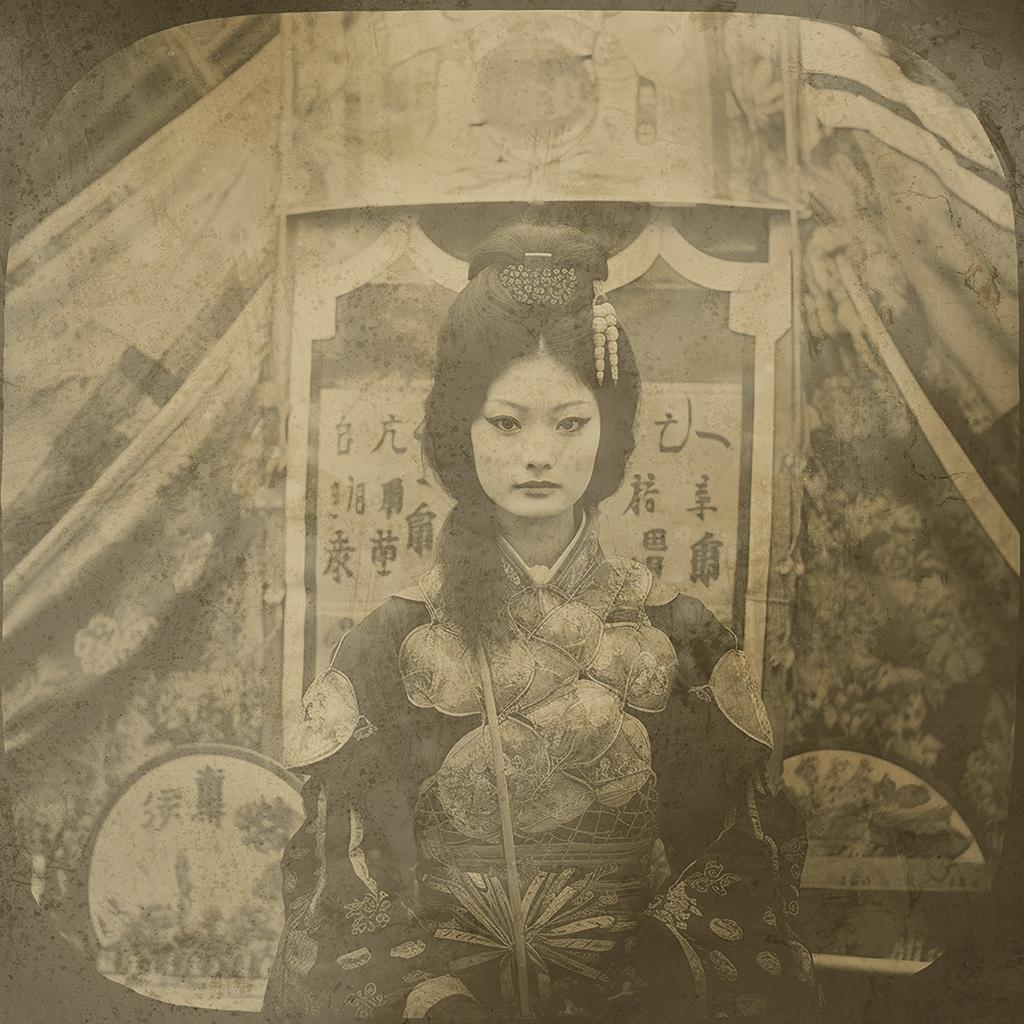 Japanese Geisha- exotic daguerreotype reproduction Framed - Photograph by FPA Francis Pavy Artist