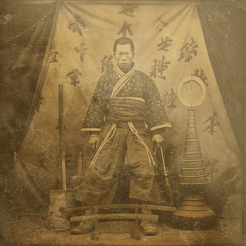 Japanese Samurai-exotic daguerreotype reproduction Framed - Photograph by FPA Francis Pavy Artist