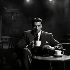 Le Leading Man prenant une pause café sur la scène sonore - Film noir 