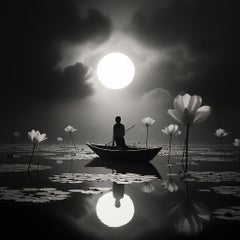 Used Placid Lotus Lake with Full Moon -- film noir