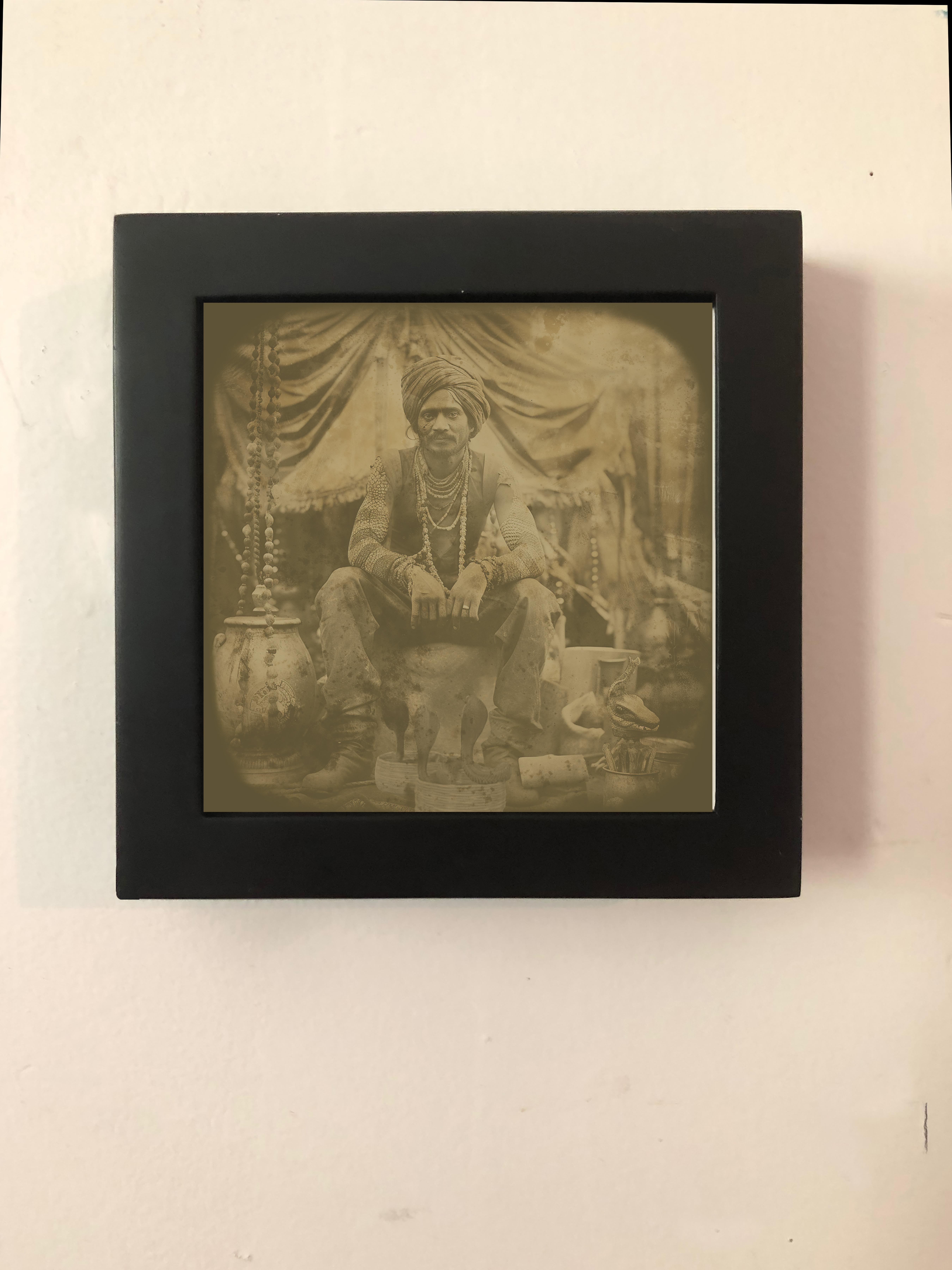 Snake Charmer - exotic daguerreotype reproduction Framed - Photograph by FPA Francis Pavy Artist
