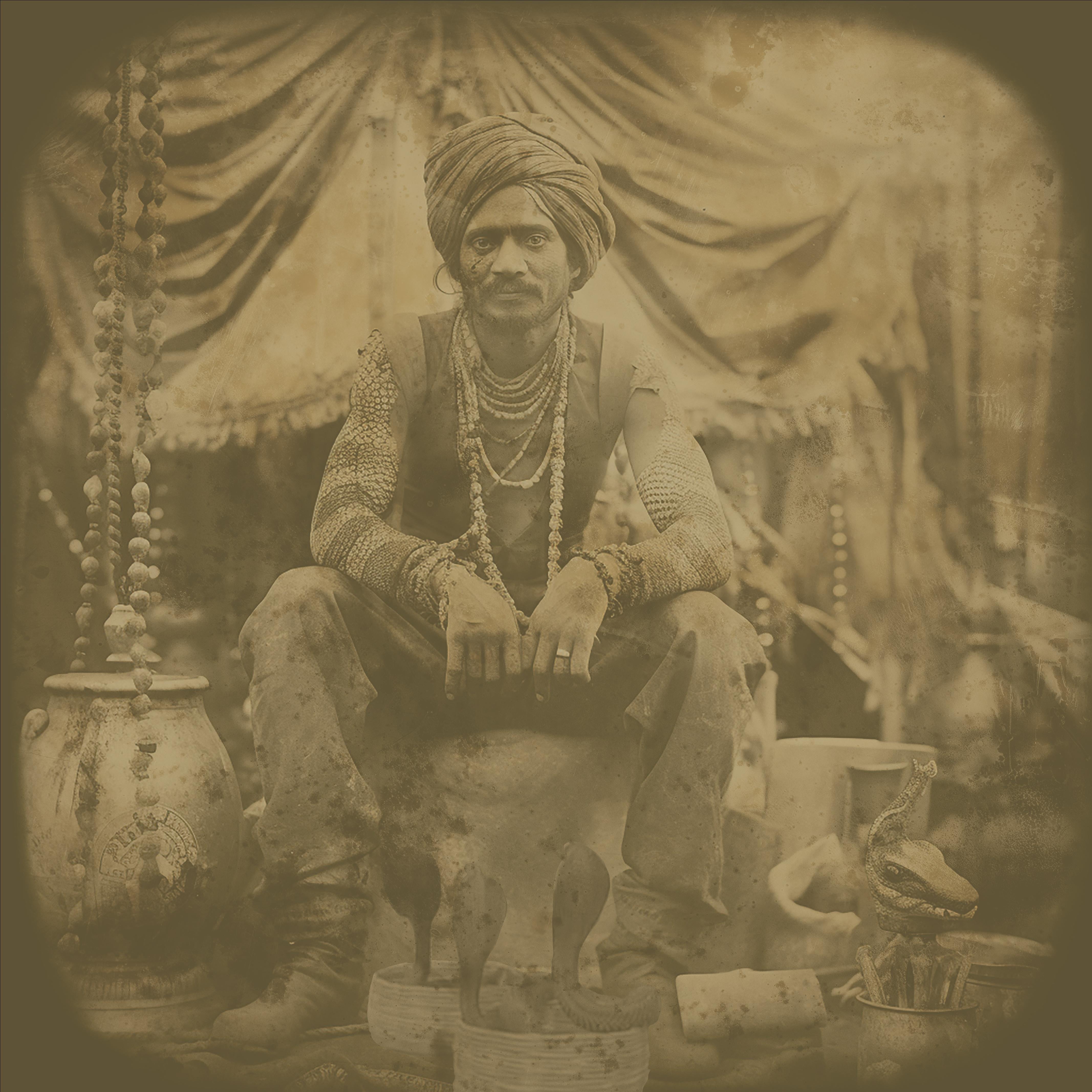 FPA Francis Pavy Artist Figurative Photograph - Snake Charmer - exotic daguerreotype reproduction Framed