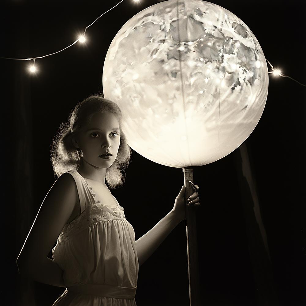 FPA Francis Pavy Artist Figurative Photograph - Young blonde woman with orb on a pole