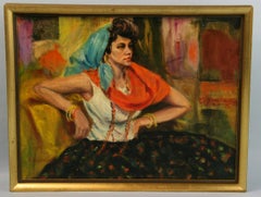 American Impressionist Female Portrait Gypsy Fortune Teller 1968