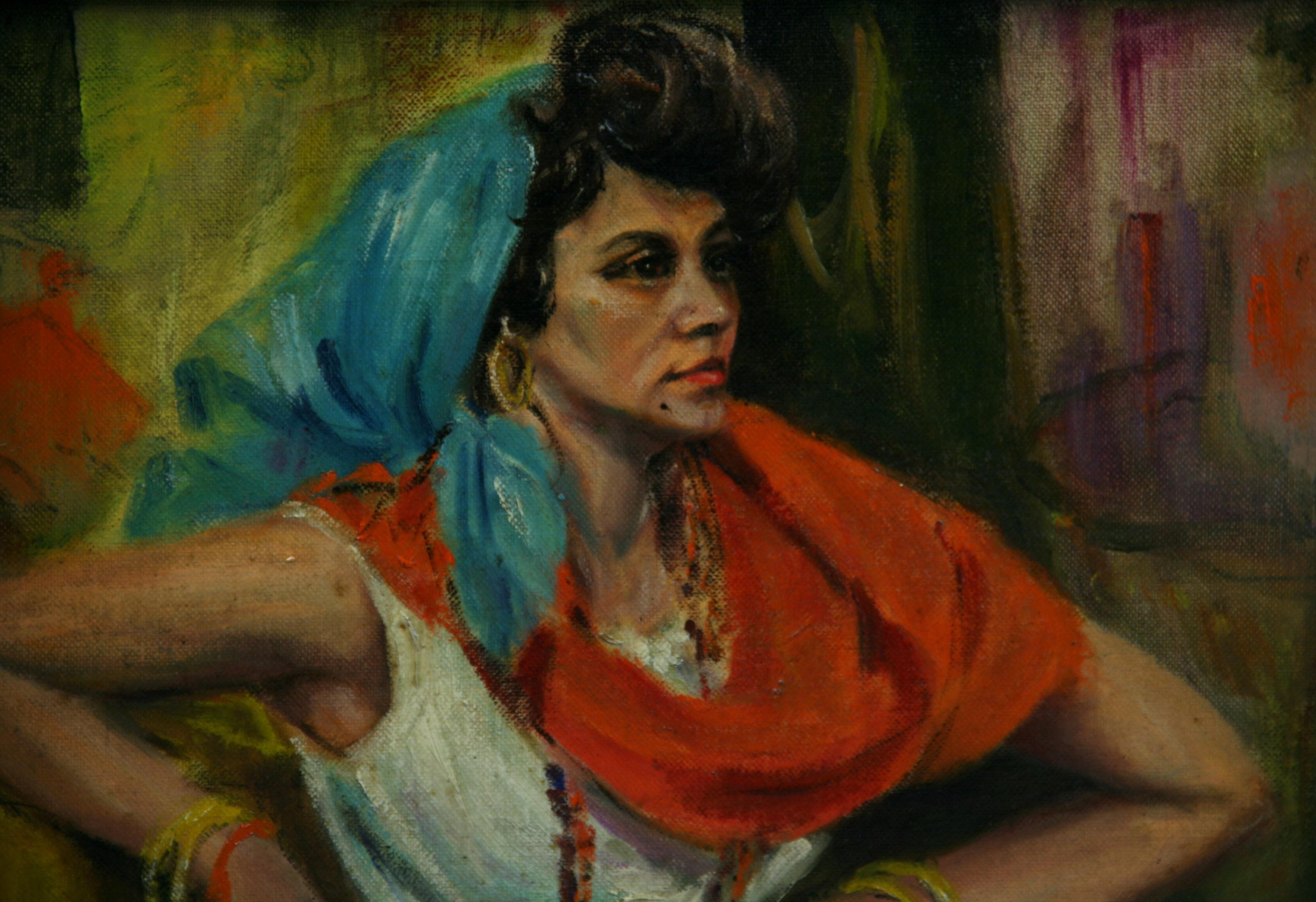 Cartomante zingara 1968 - Figurative Painting Marrone di F.Pasternak