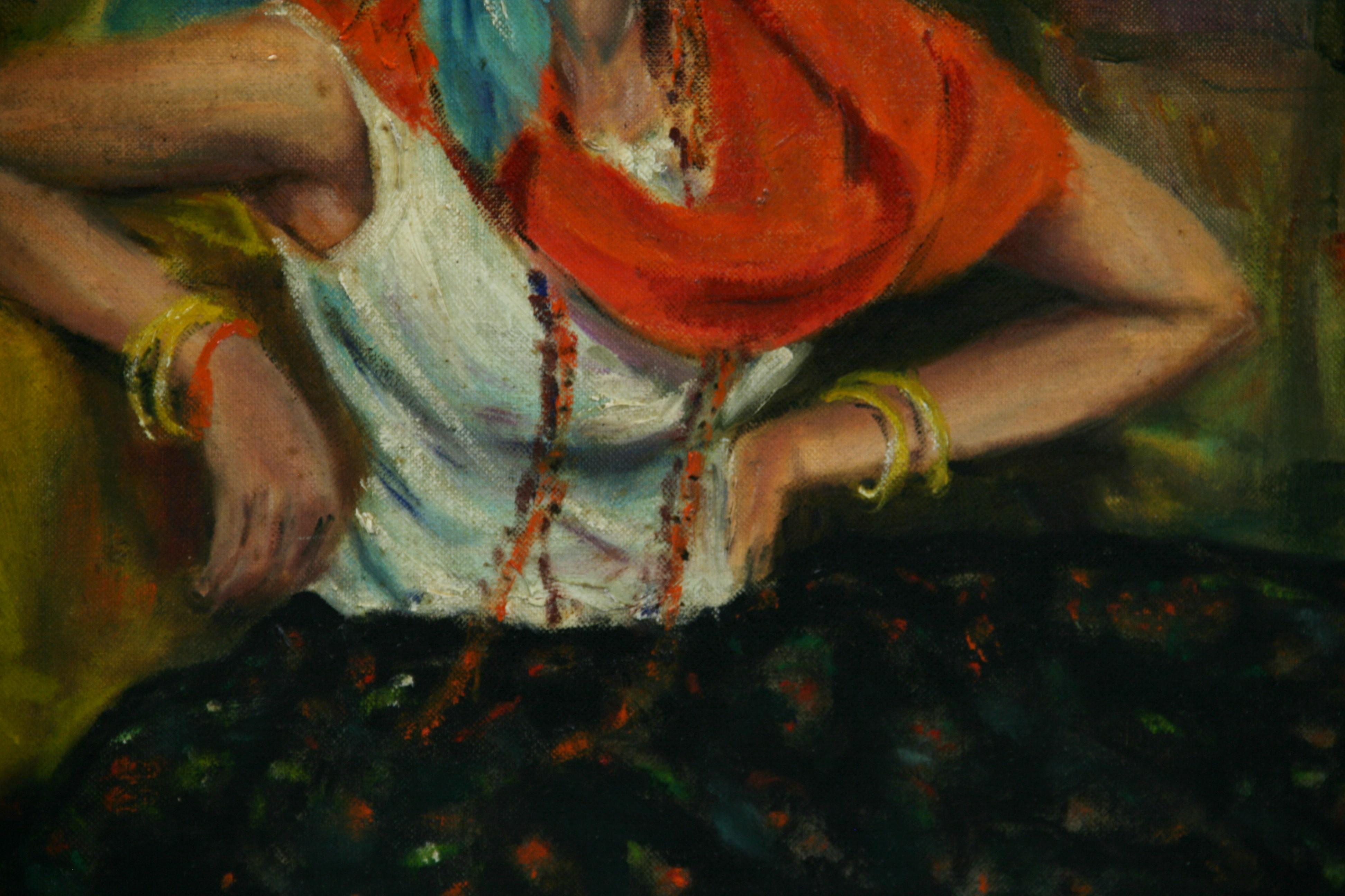 3831 Dipinto a olio raffigurante una zingara indovina