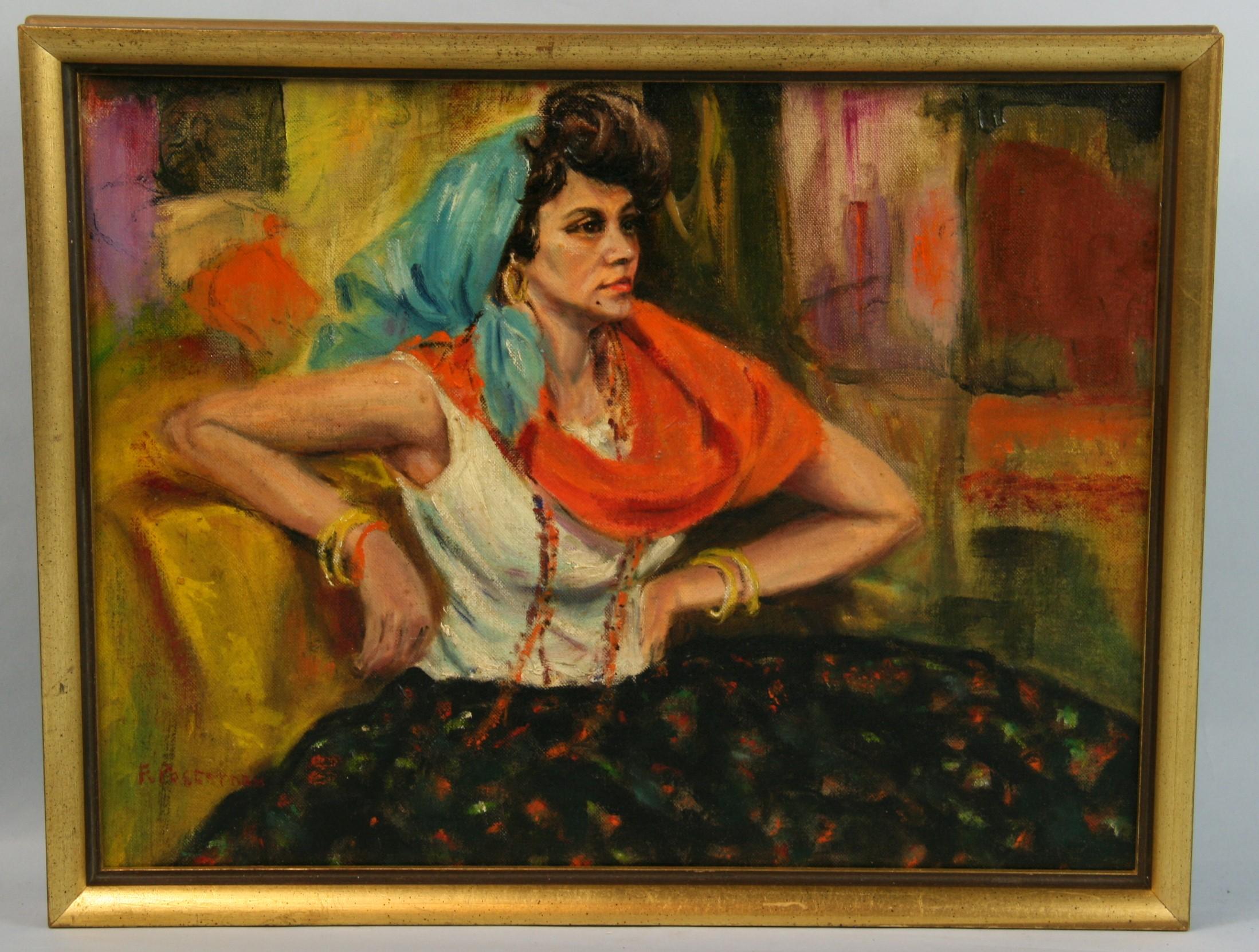 Figurative Painting di F.Pasternak - Cartomante zingara 1968