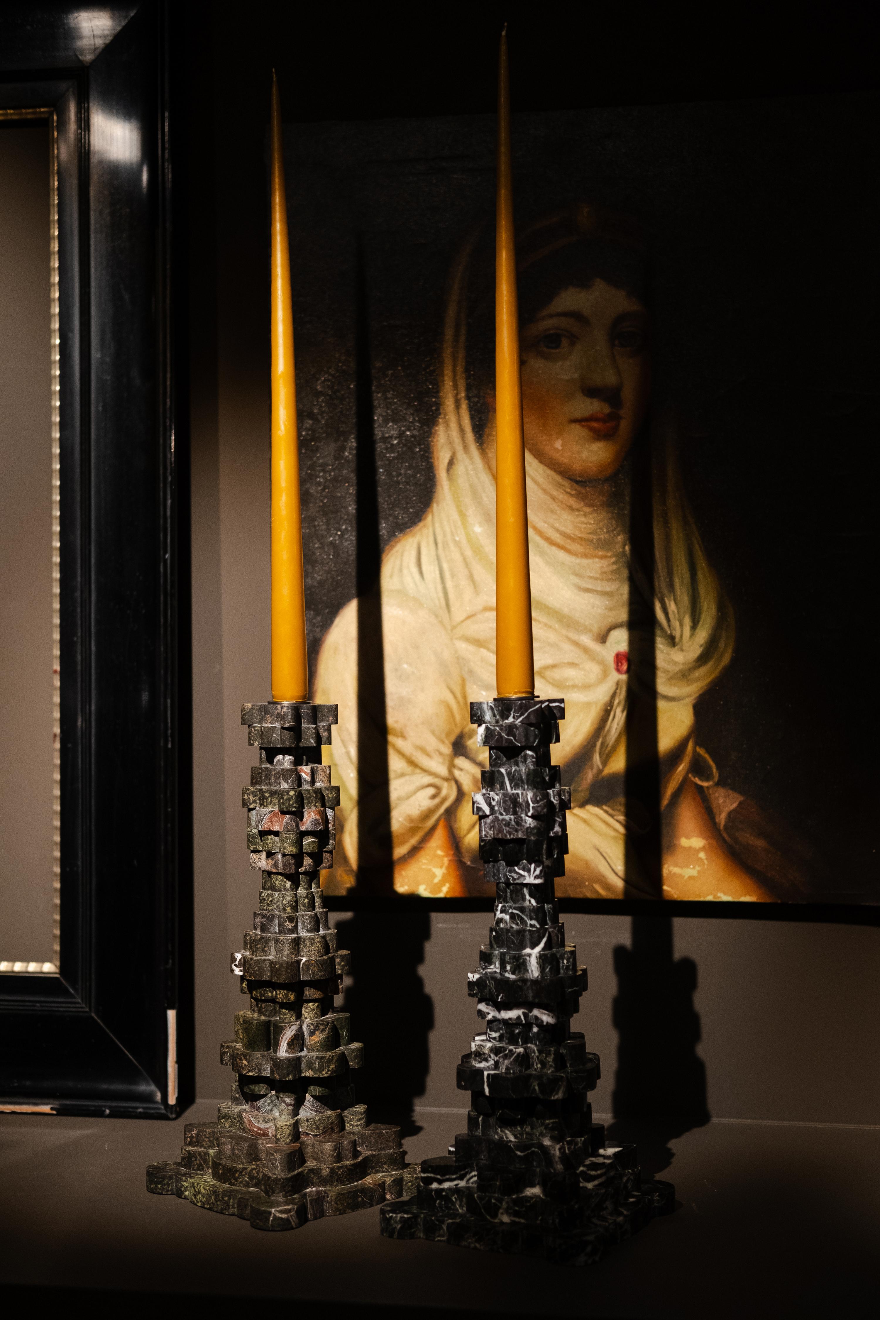 Polished FPTF Candle Holder in Marble Featuring A Distinctive, Unique Form For Sale