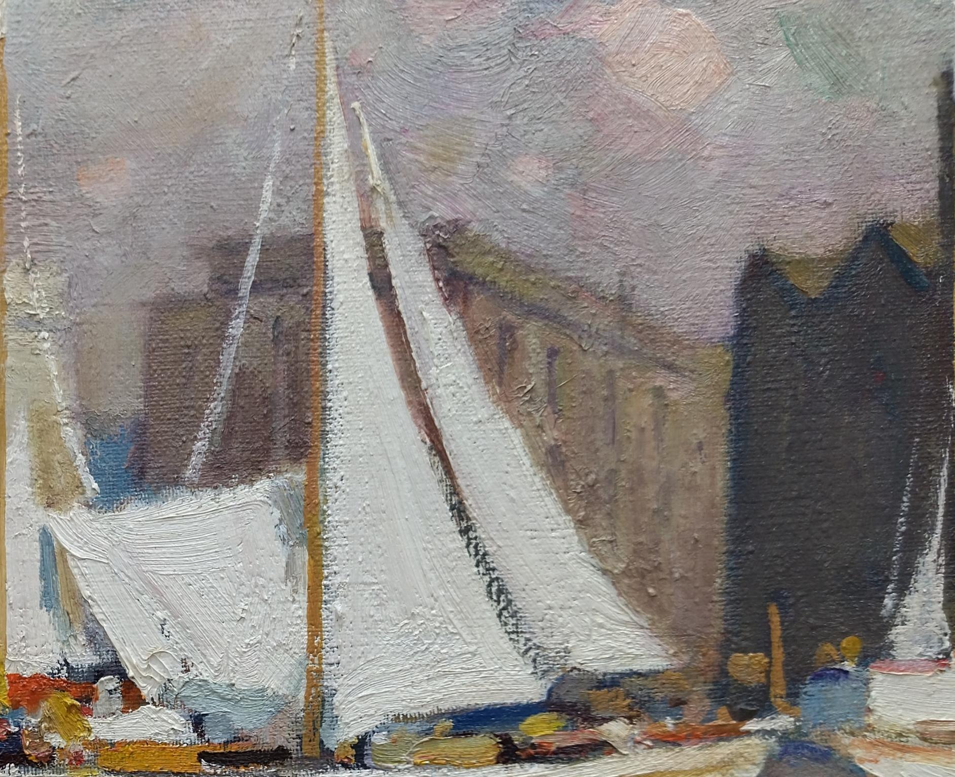 F. Bueno 11 Puerto de Barcelona  original realist  painting 1