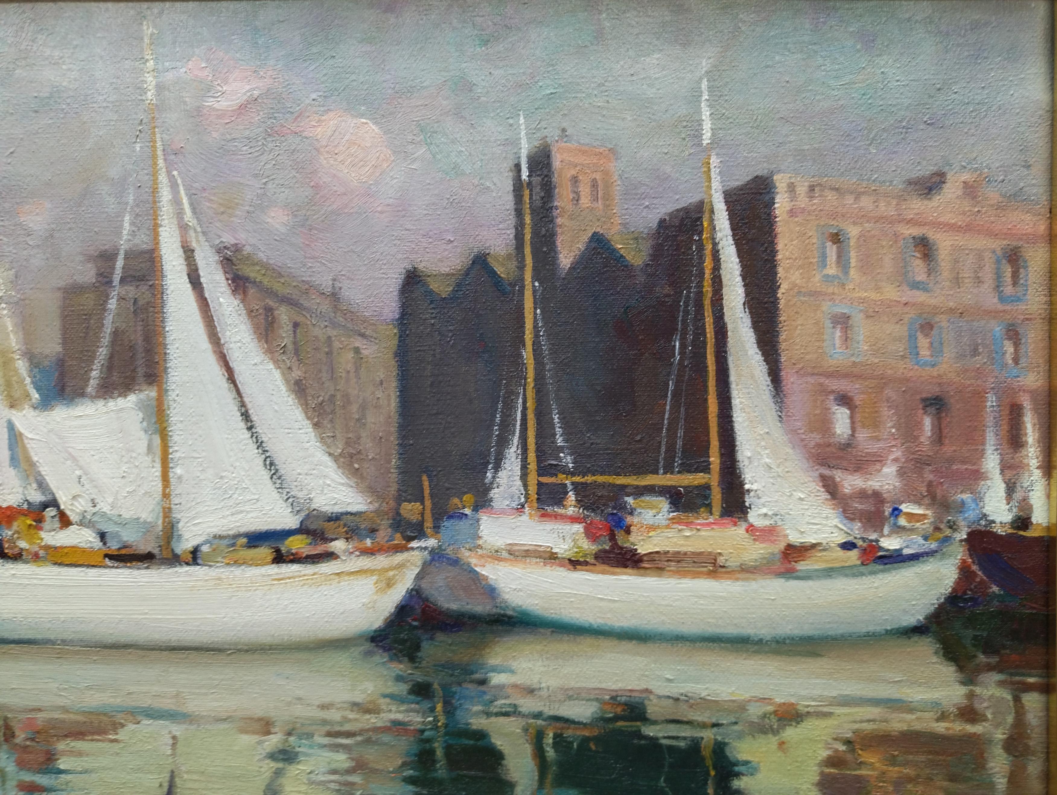 F. Bueno 11 Puerto de Barcelona  original realist  painting 2