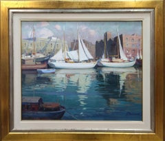 F. Bueno Puerto de Barcelona original realist painting