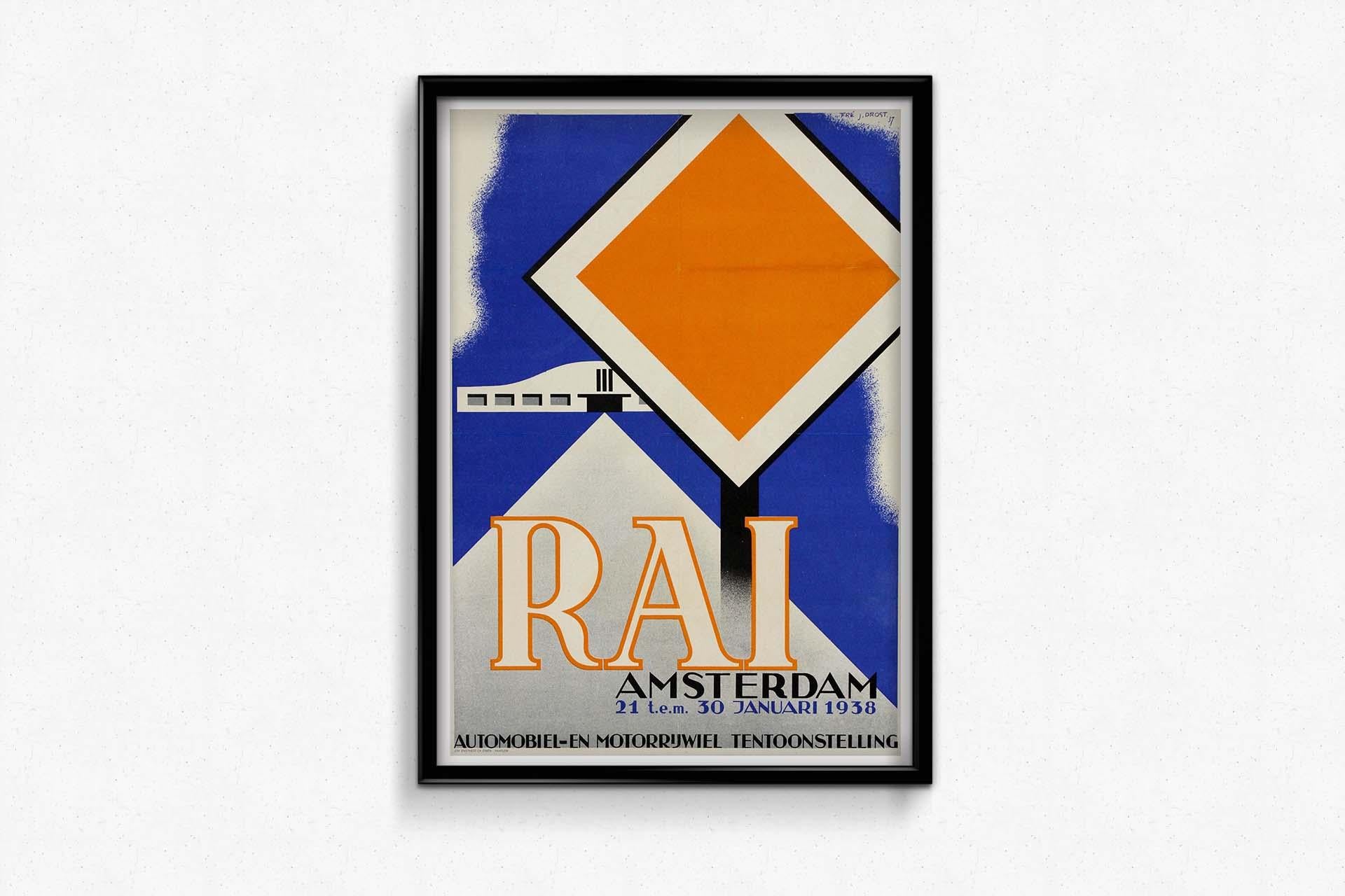 1938 original advertising poster for RAI Amsterdam stands as a testament to both the artistic prowess of its creator and the significance of the renowned exhibition and convention center.  With meticulous attention to detail and a keen eye for