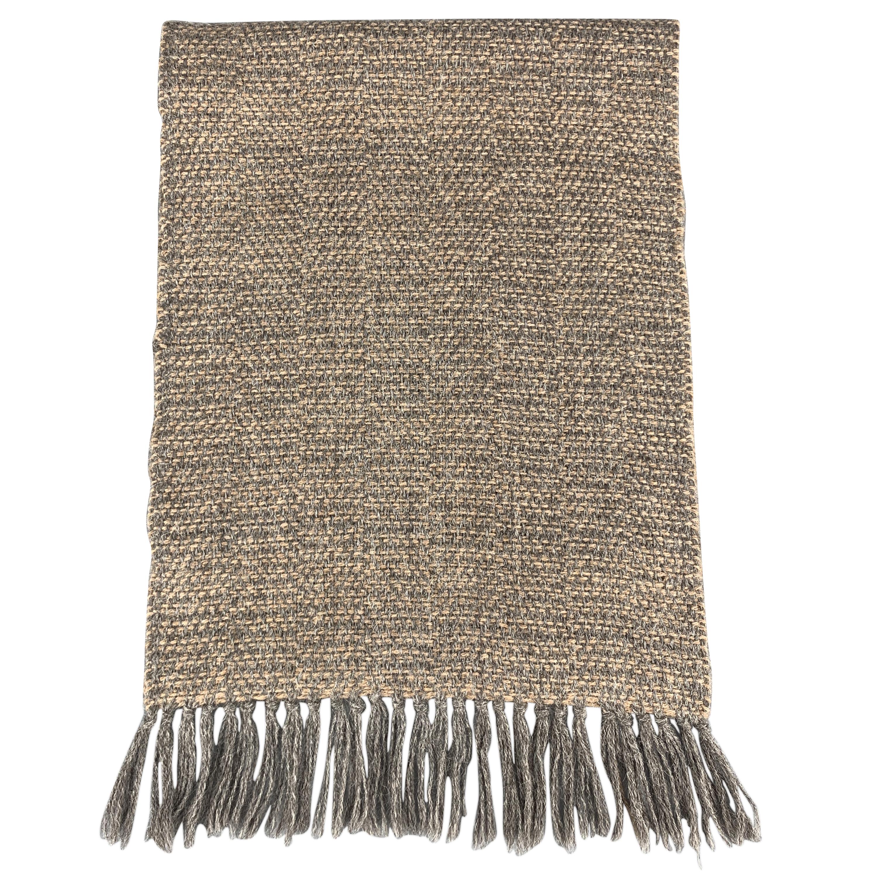 F.R. TRIPLER & CO. Taupe & Gray Woven Wool Blend Fringe Scarf