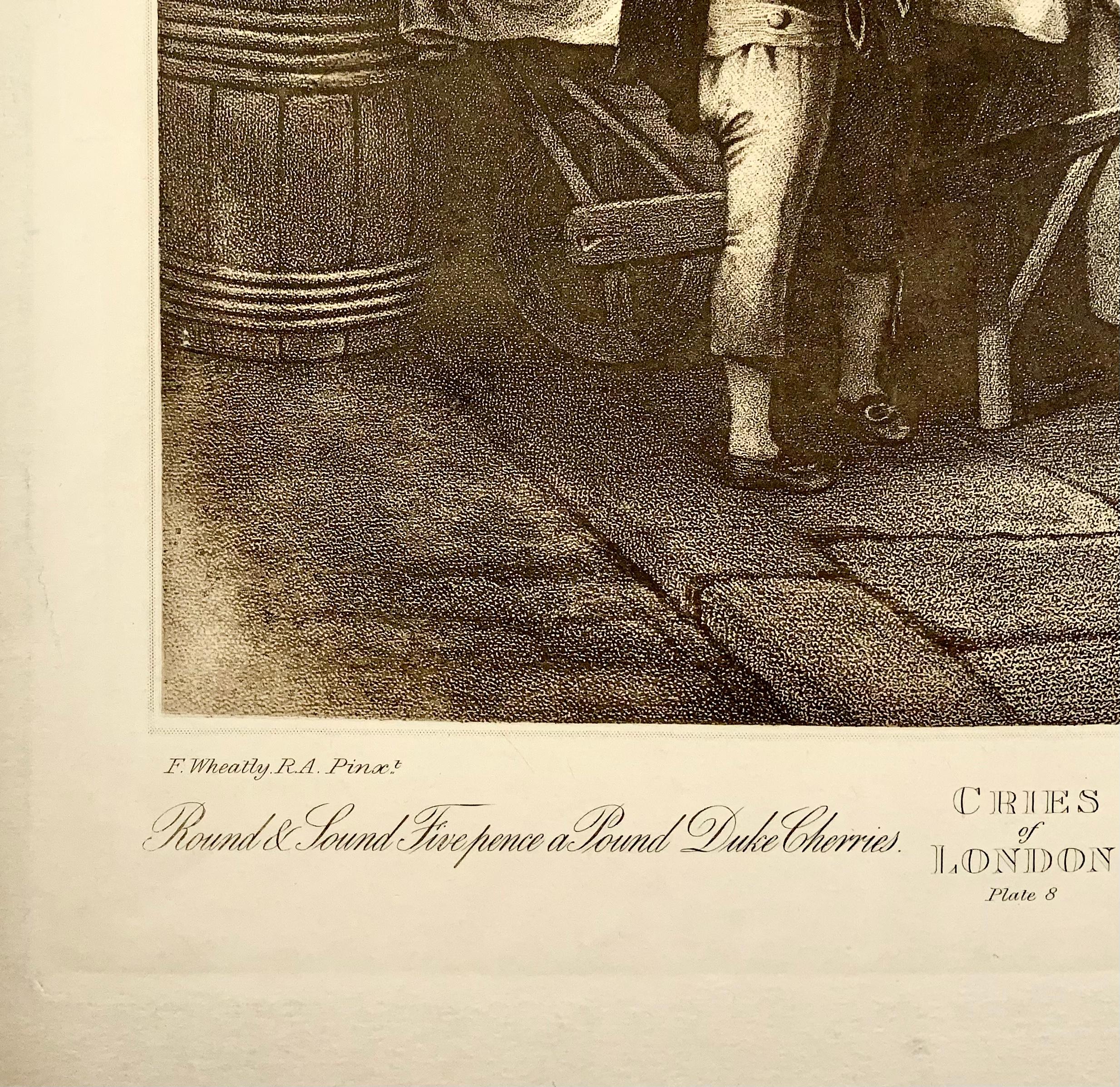Anglais Fr. Wheatley, Cries of London, vendeur de fruits, grande gravure à motif Folio Stipple en vente