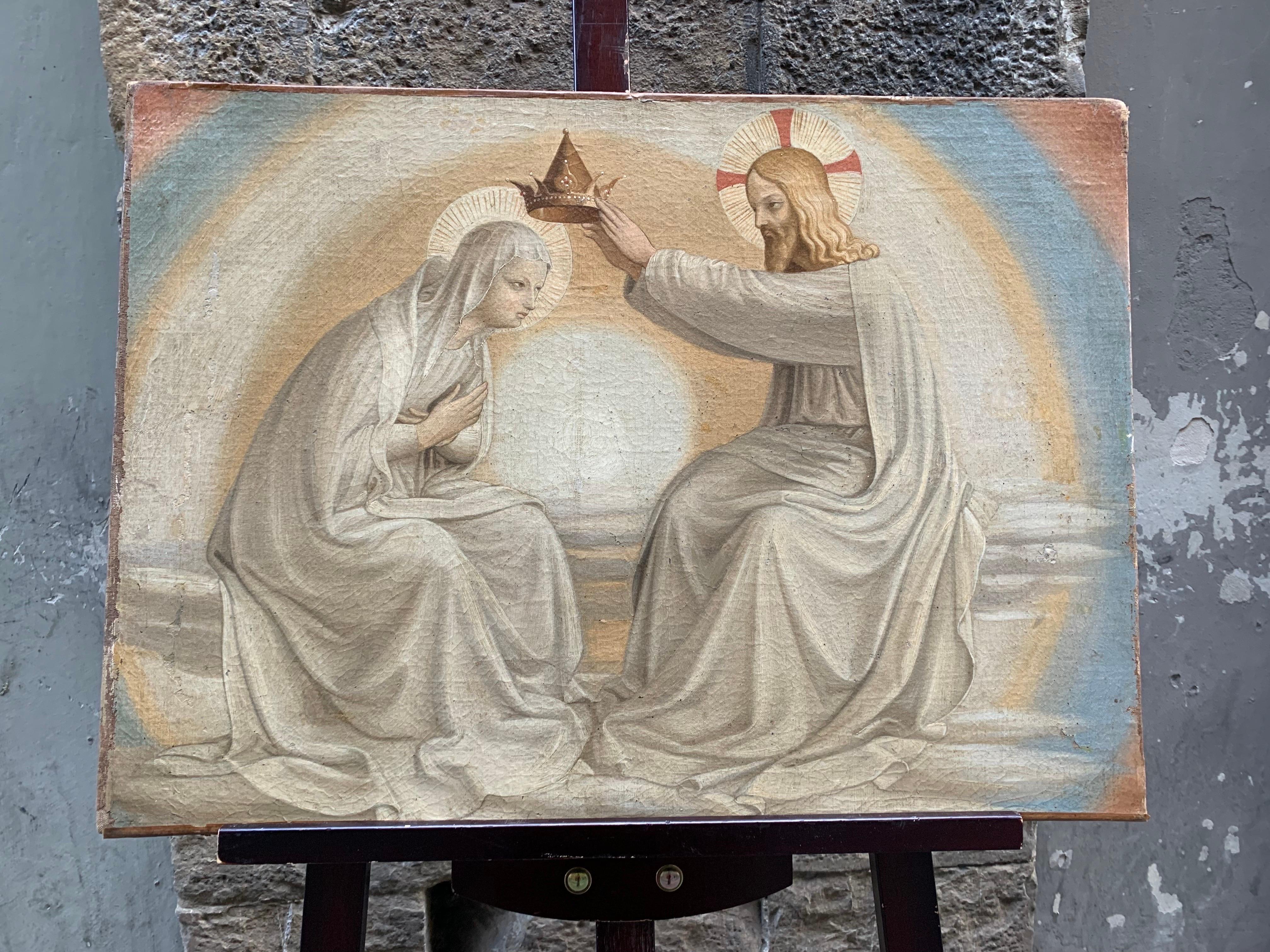 Incoronazione della Vergine, copia ottocentesca degli affreschi del Beato Angelico. - Figurative Painting Marrone di Fra Angelico