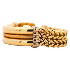 Fracarri Signed 18K Gold Half Bangle Half Chain Bracelet Sapphire Clasp