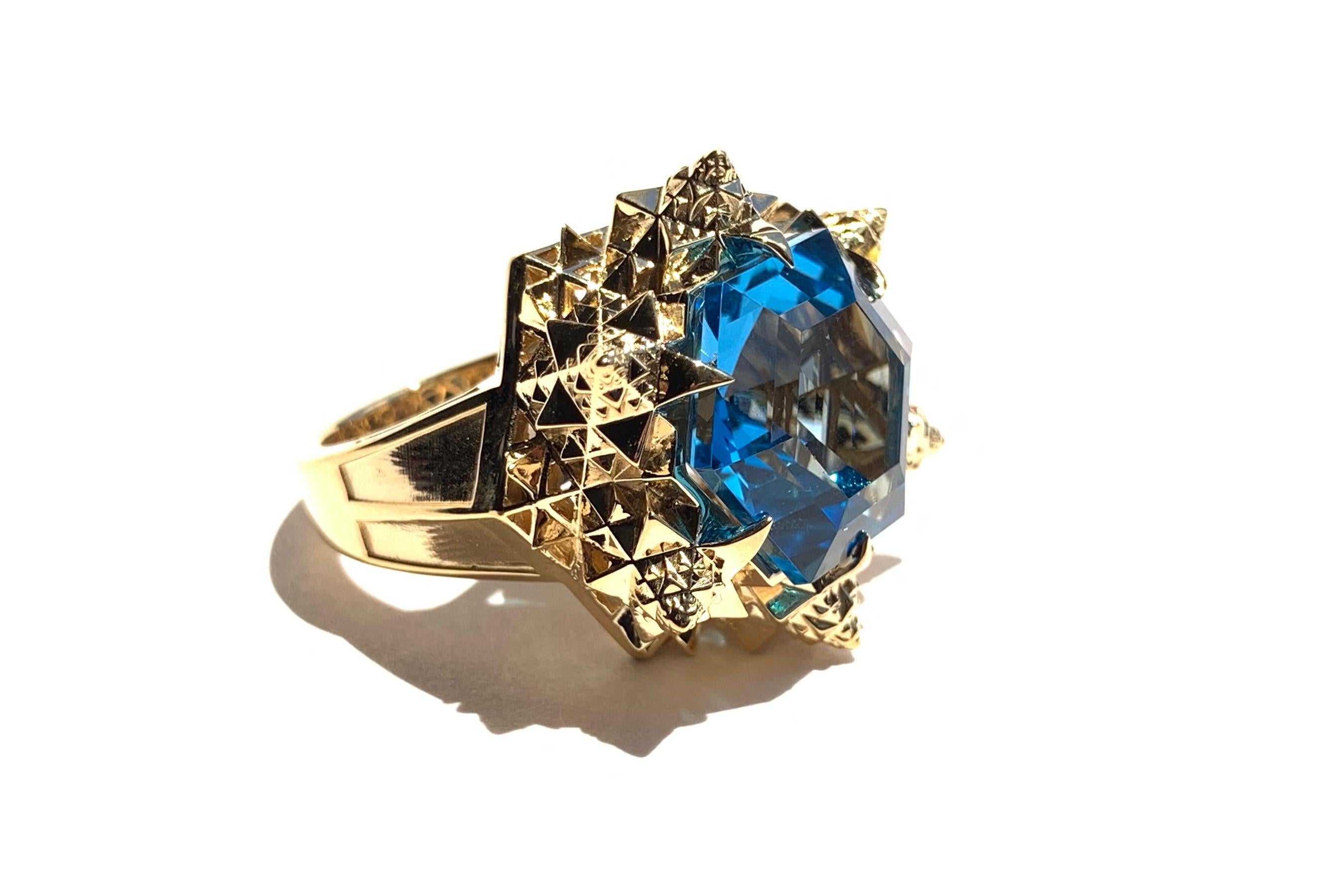 Modern Fractal Gold Topaz Ring For Sale