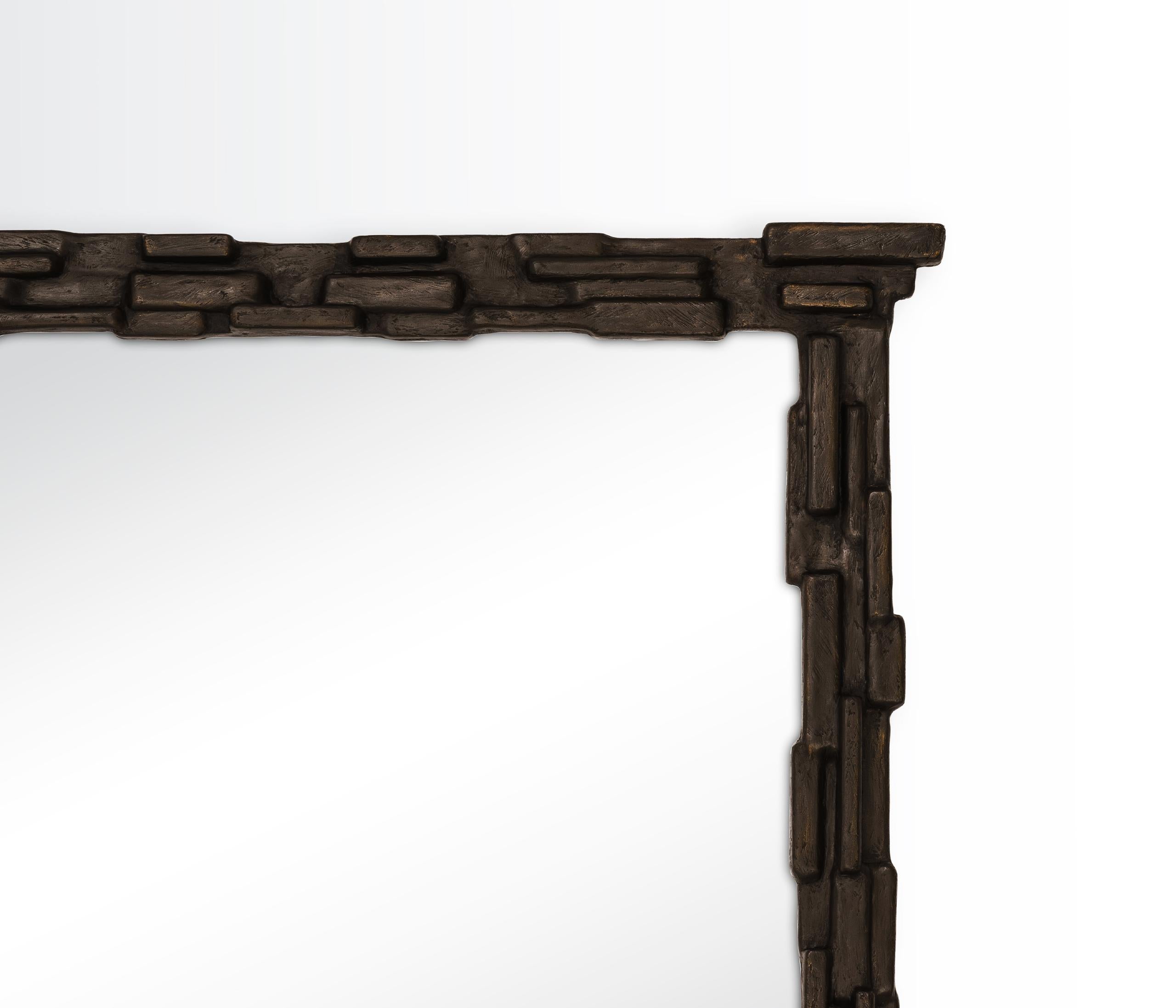 German “Fractal” Rectangular Wall Mirror in Bronze Plaster – Customisable, Handcrafted For Sale