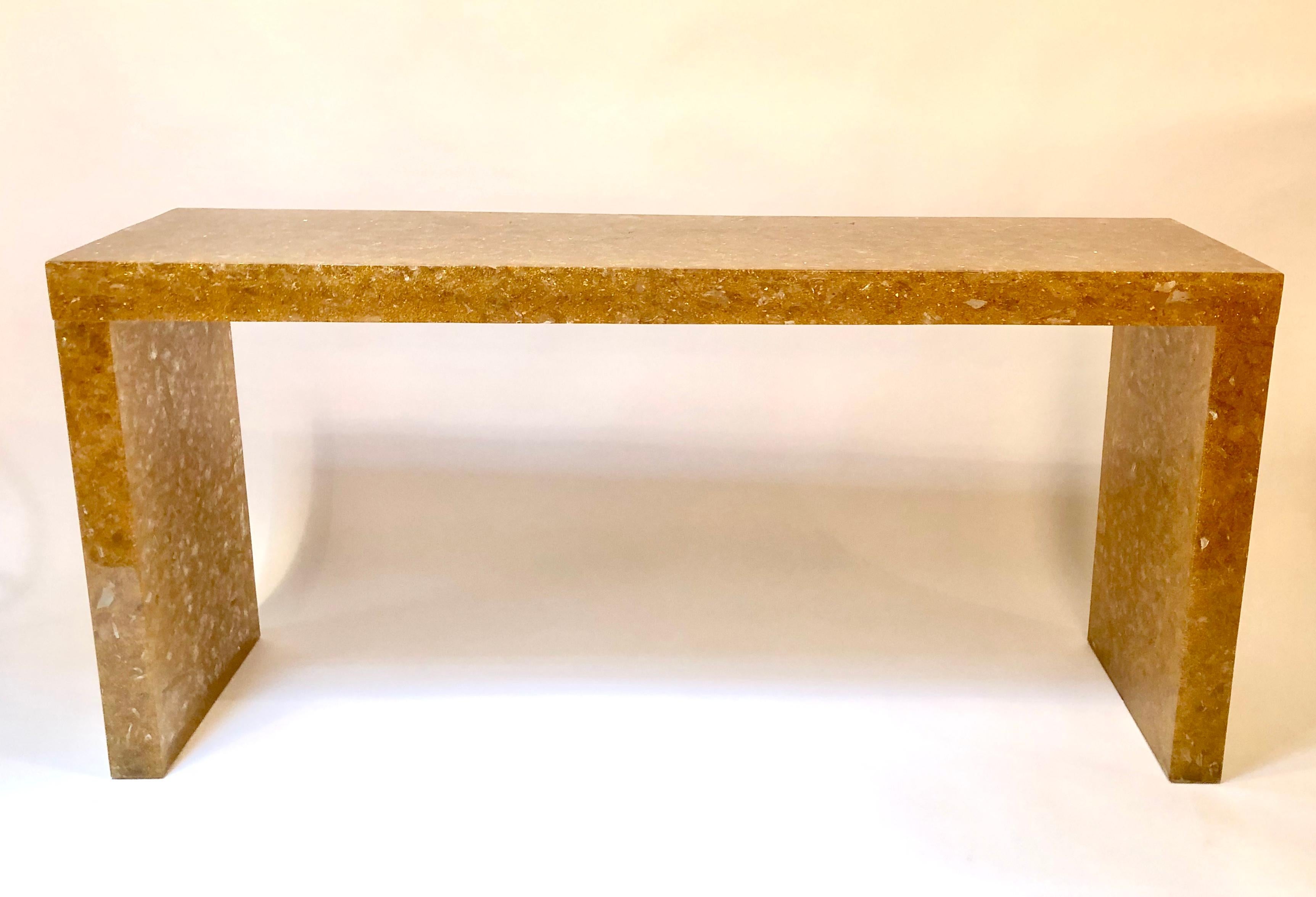 1970s amber-colored fractal resin console table designed by Marie Claude De Fouquières. Her rare works are highly sought after and this example is among the rarest of her productions. Table is made of solid fractal resin. 

From Artlogic: 
She