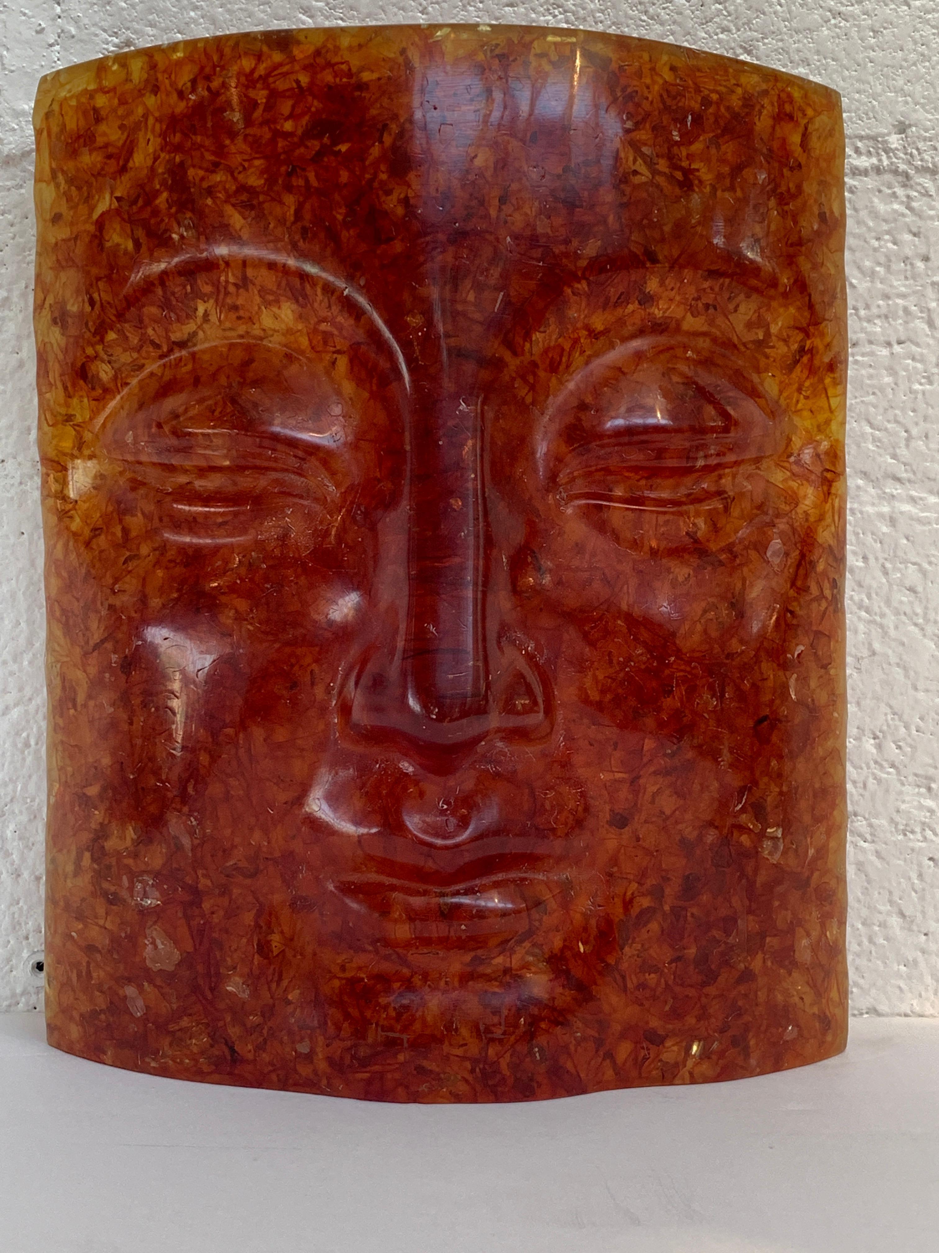 A nice fractal resin acrylic face mask. The mask has great and serene expression. Age and use related surface scratches and nicks. One chip to back edge, pictured.