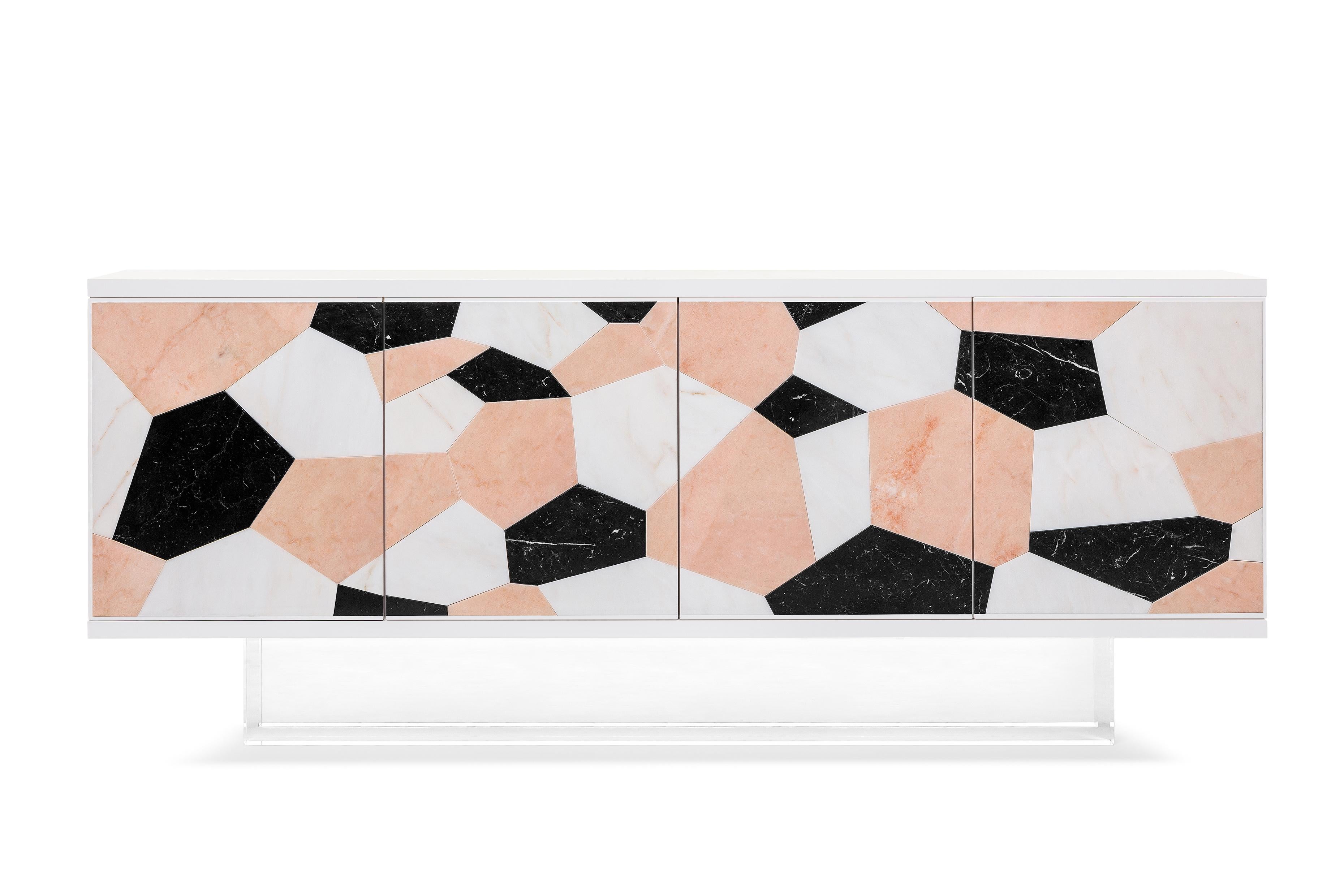 Fractal Sideboard by Ginger & Jagger
Dimensions: D 53 x W 200 x H 81 cm. 
Materials: Carrara marble, lacquer, and acrylic.

This product is suitable for custom size. This product is made for living areas and interior spaces only. This product is not